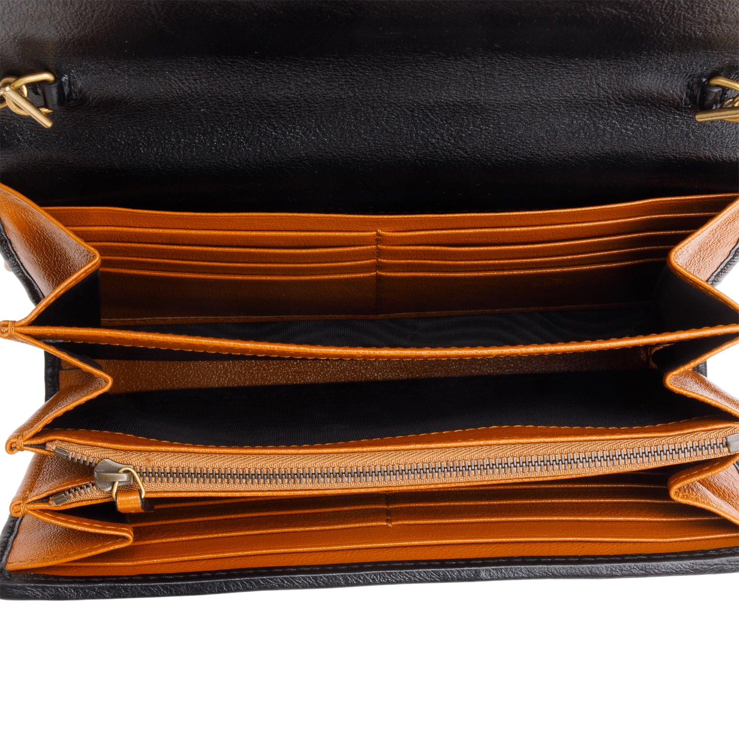 Gucci Brown Leather GG Marmont Torchon Chain Wallet