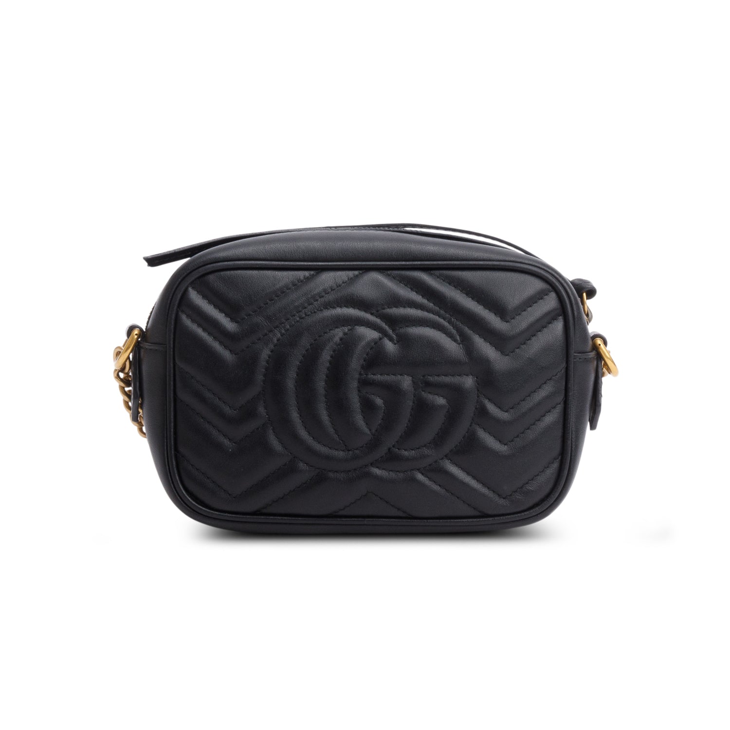 Gucci Black Calfskin Matelasse Mini GG Marmont Chain Shoulder Bag