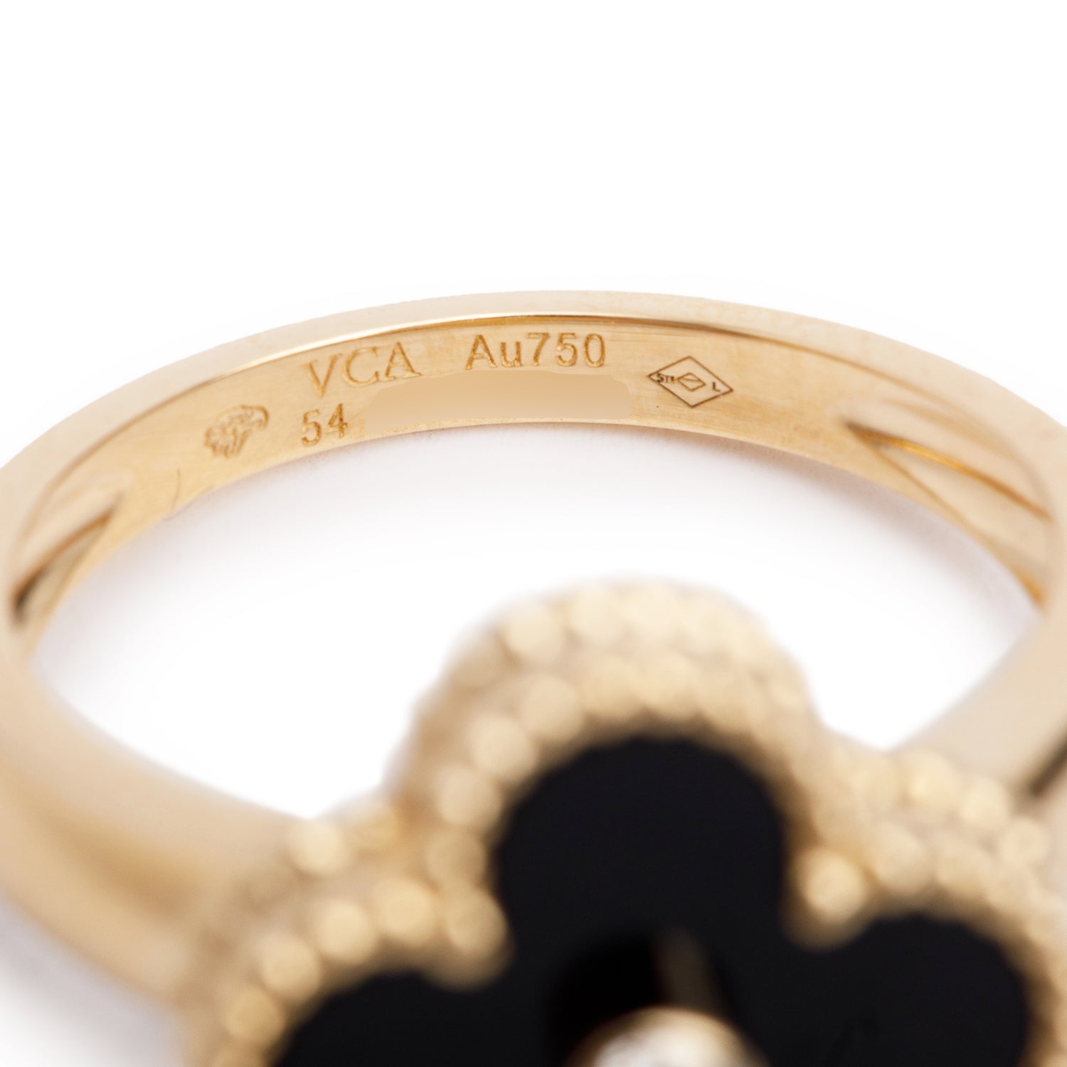 Van Cleef & Arpels 2022 18k Yellow Gold Onyx & Diamond Vintage Alhambra Ring, Size 54 6.75 w/ Box, Certificate & Receipt