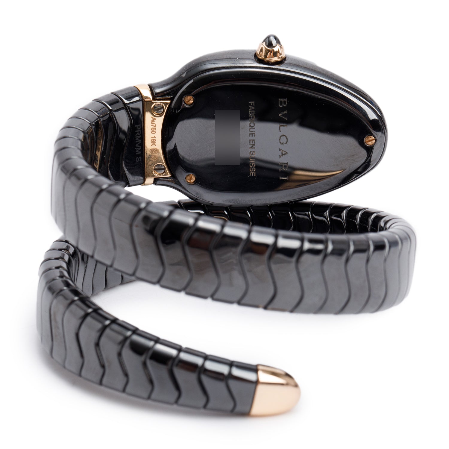 BVLGARI Black Ceramic & 18k Rose Gold Serpenti Spiga Watch w/ Box