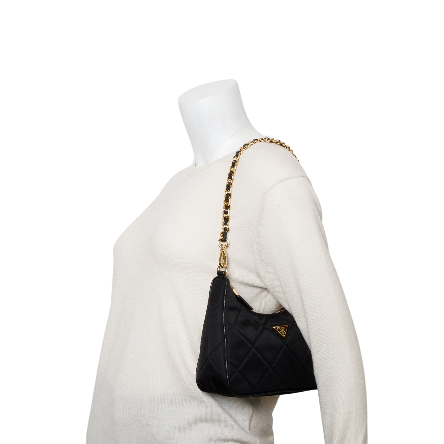Prada Black Re-Nylon Quilted Re-Edition 1995 Chaine Shoulder Bag