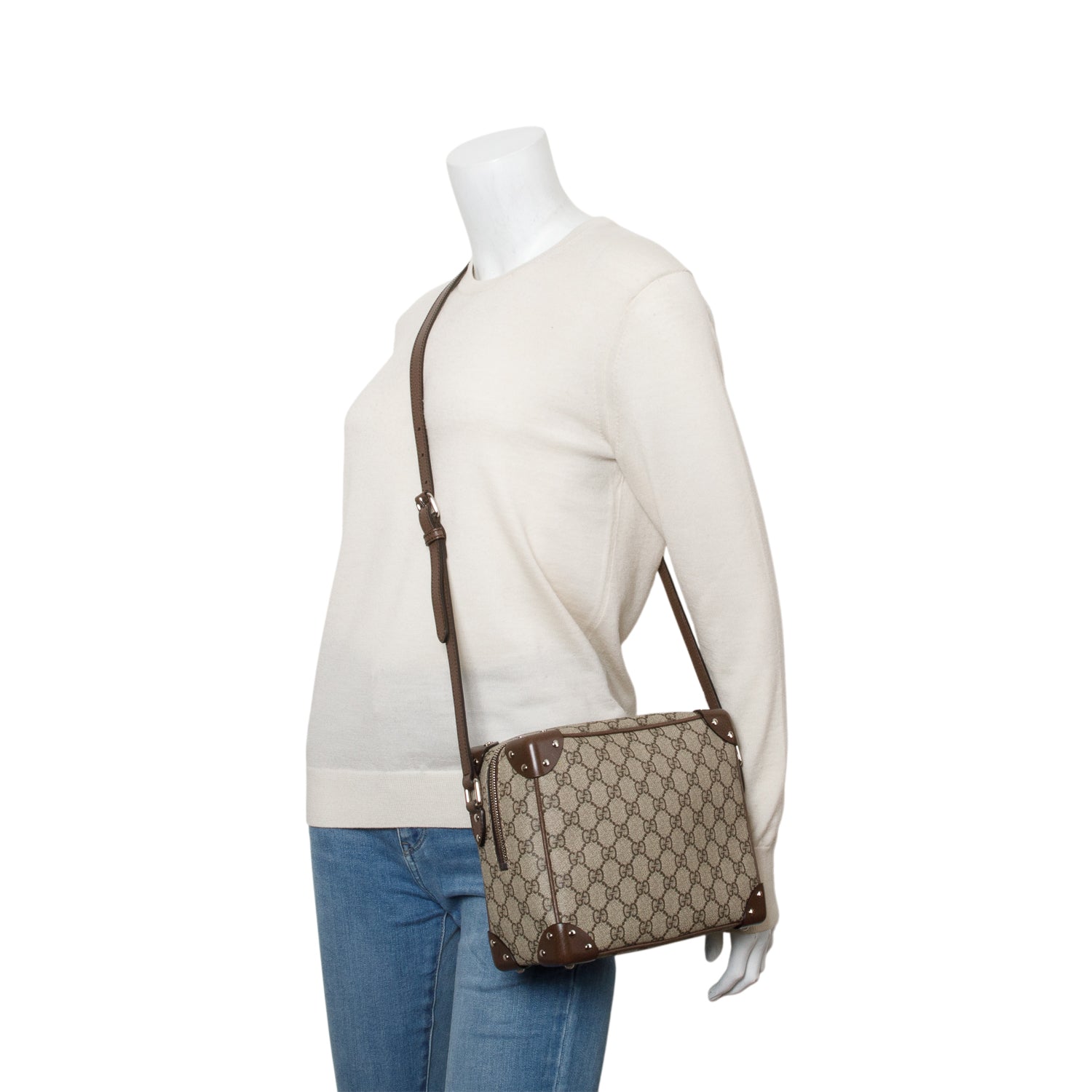 Gucci GG Supreme Monogram Textured Dollar Calfskin Soft Trunk Messenger Bag