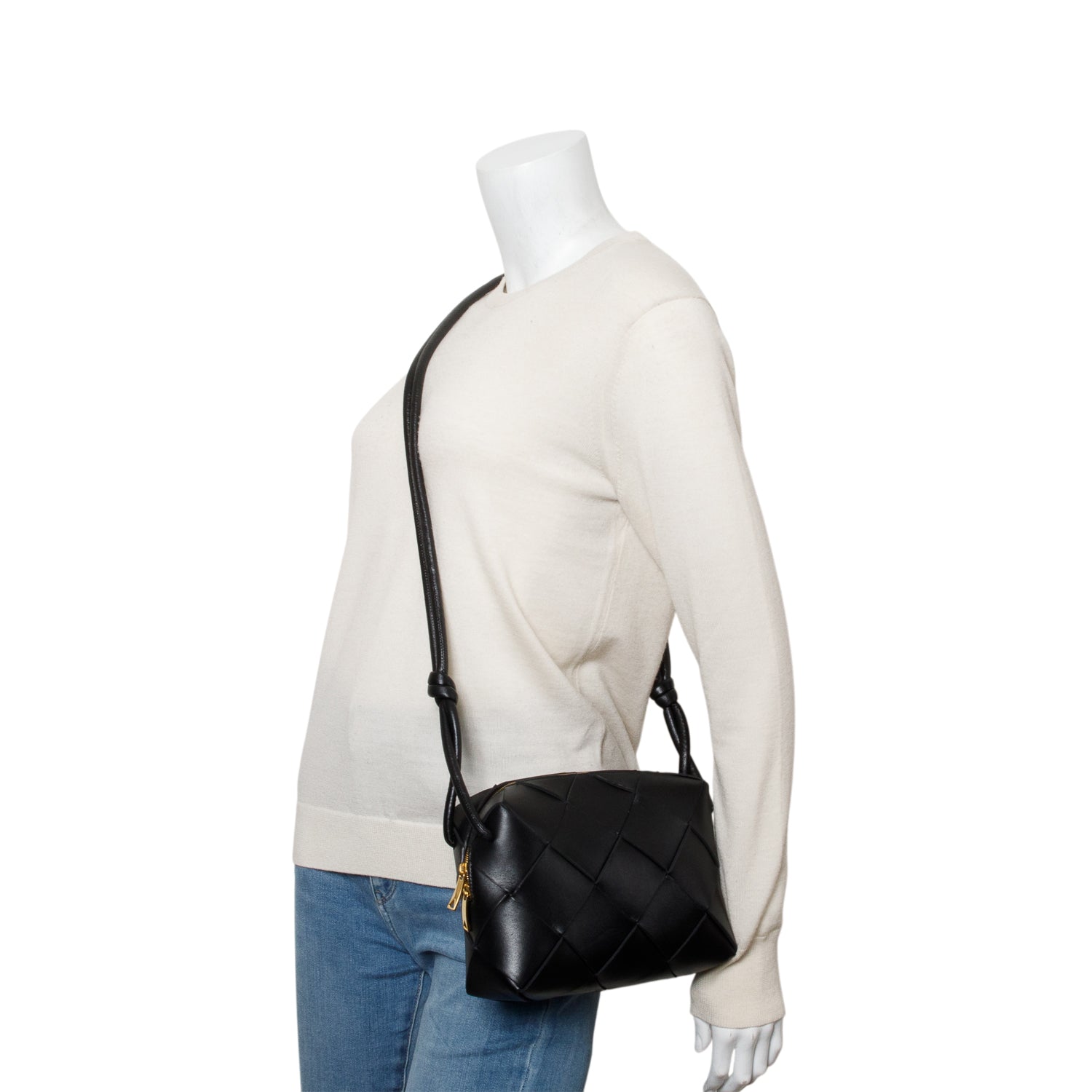 Bottega Veneta Black Lambskin Maxi Intrecciato Small Cassette Camera Bag