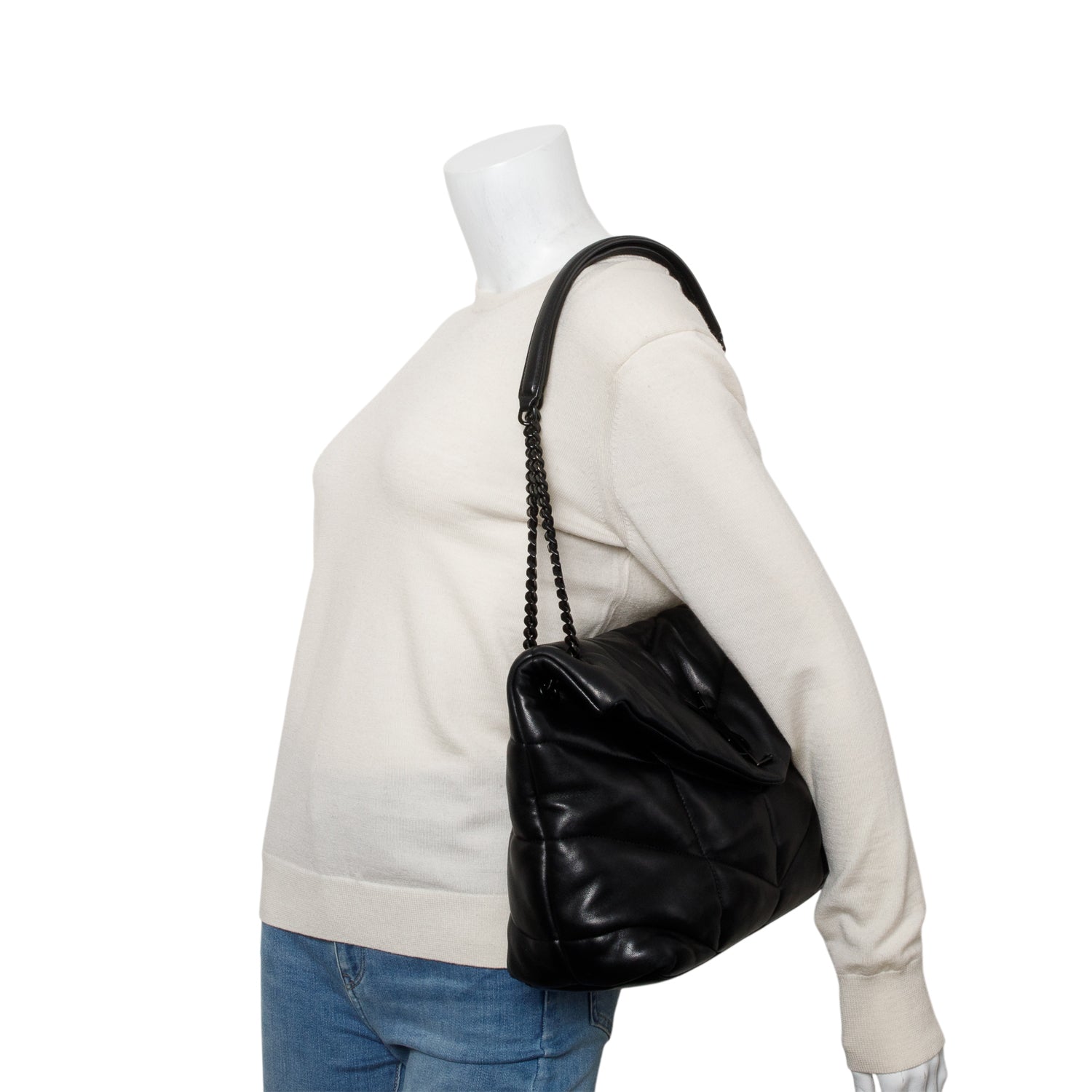 Saint Laurent 2021 Black Nappa Leather Medium Puffer Loulou Shoulder Bag