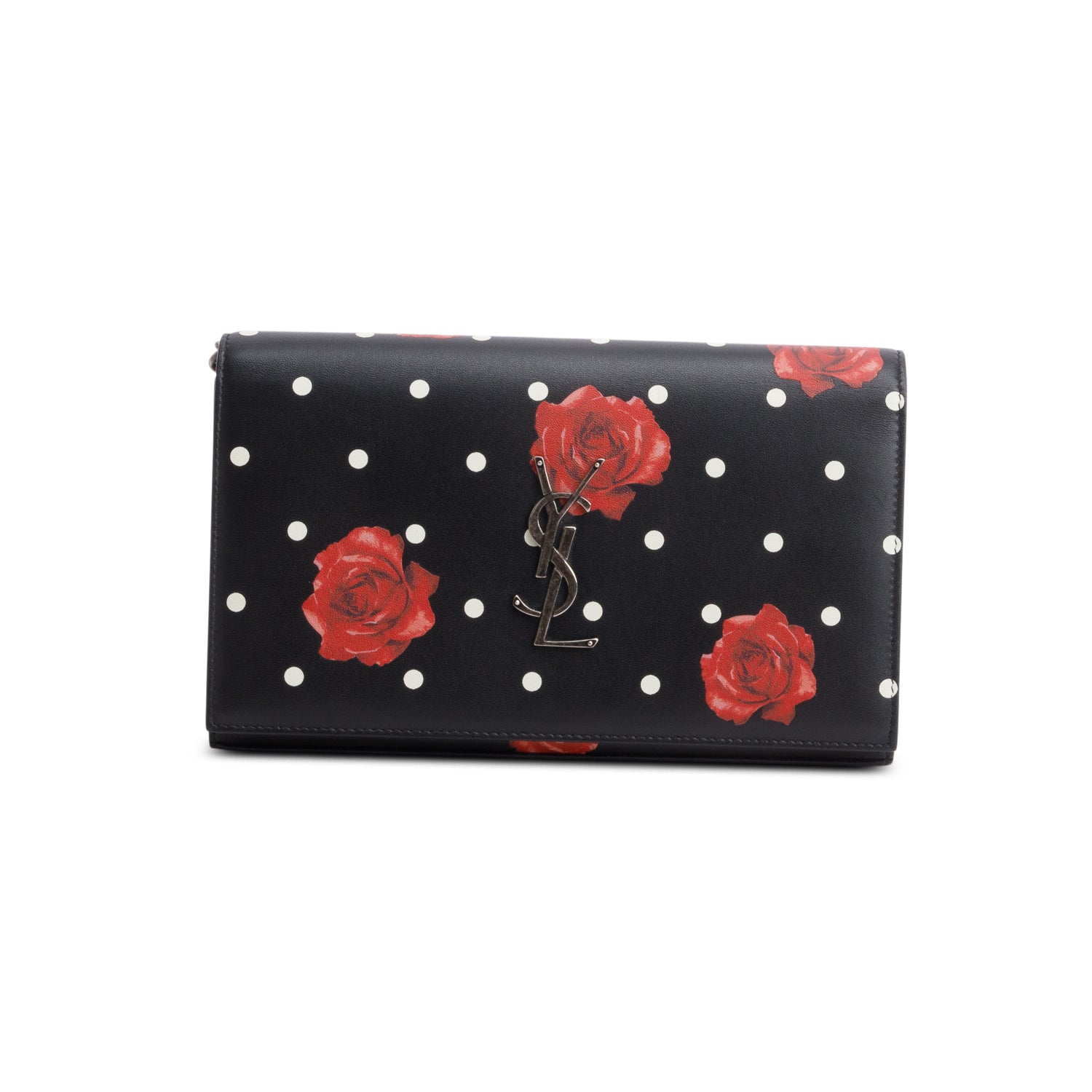 Saint Laurent Black Printed Leather Monogram Kate Chain Wallet