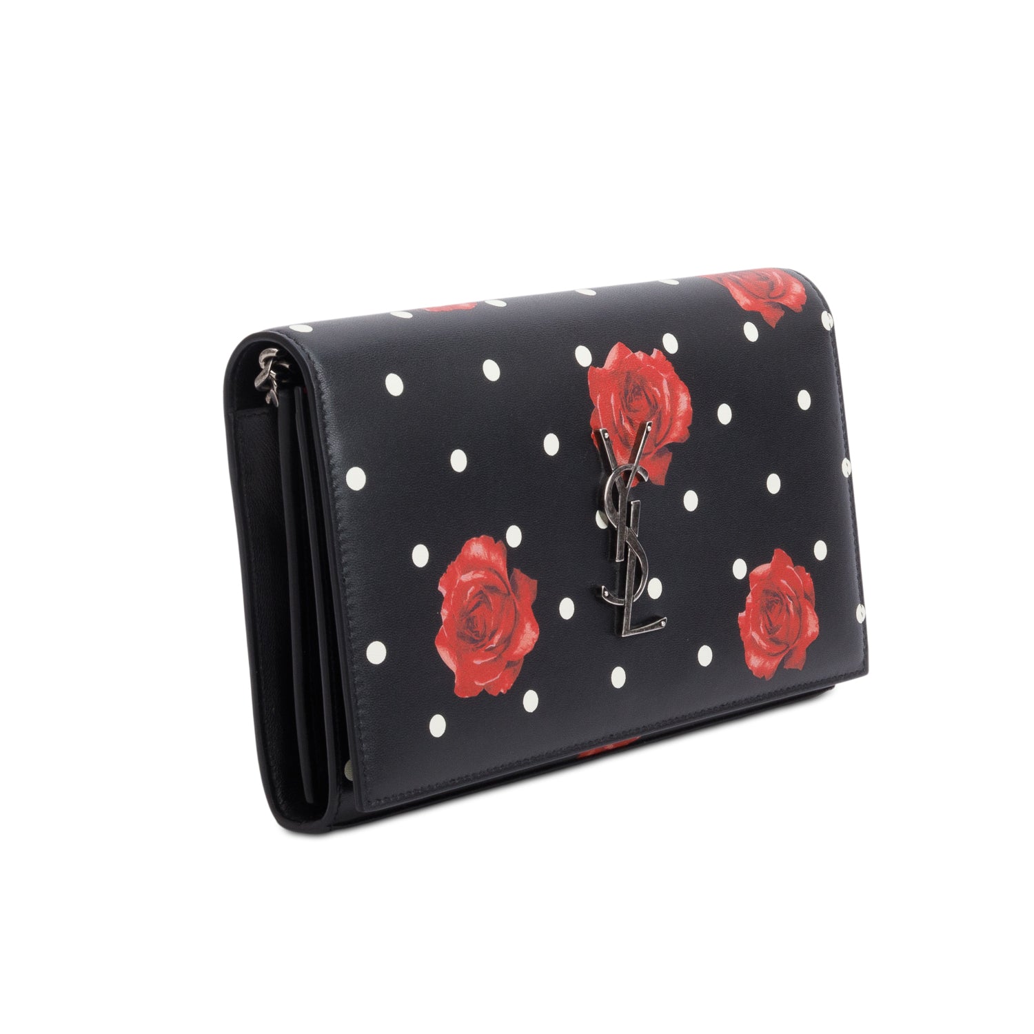 Saint Laurent Black Printed Leather Monogram Kate Chain Wallet