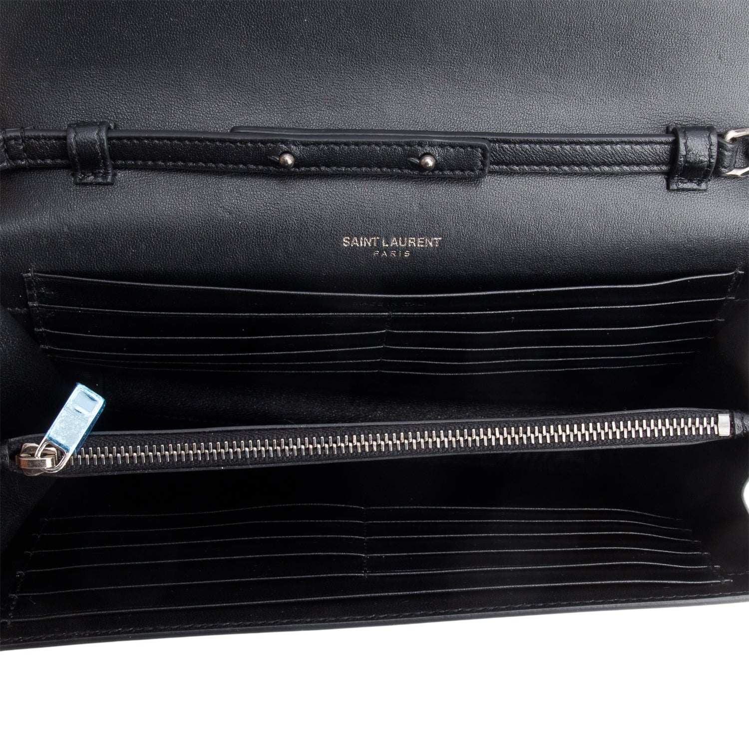 Saint Laurent Black Printed Leather Monogram Kate Chain Wallet