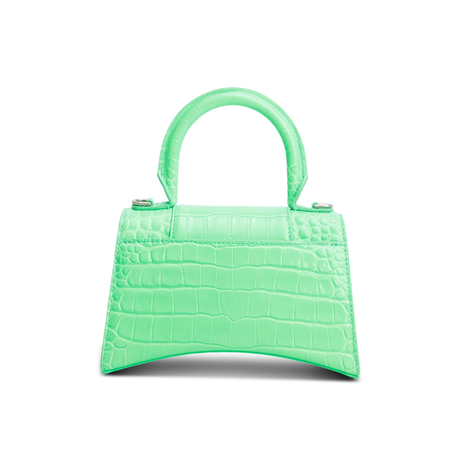 Balenciaga Green Croc-Embossed Leather XS Hourglass Crystal Top Handle Bag w/ Strap