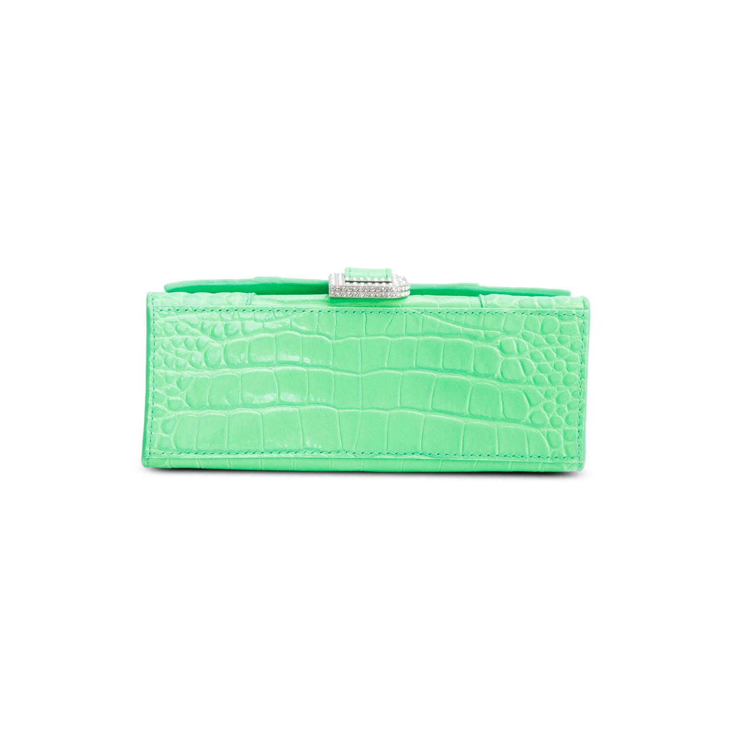 Balenciaga Green Croc-Embossed Leather XS Hourglass Crystal Top Handle Bag w/ Strap