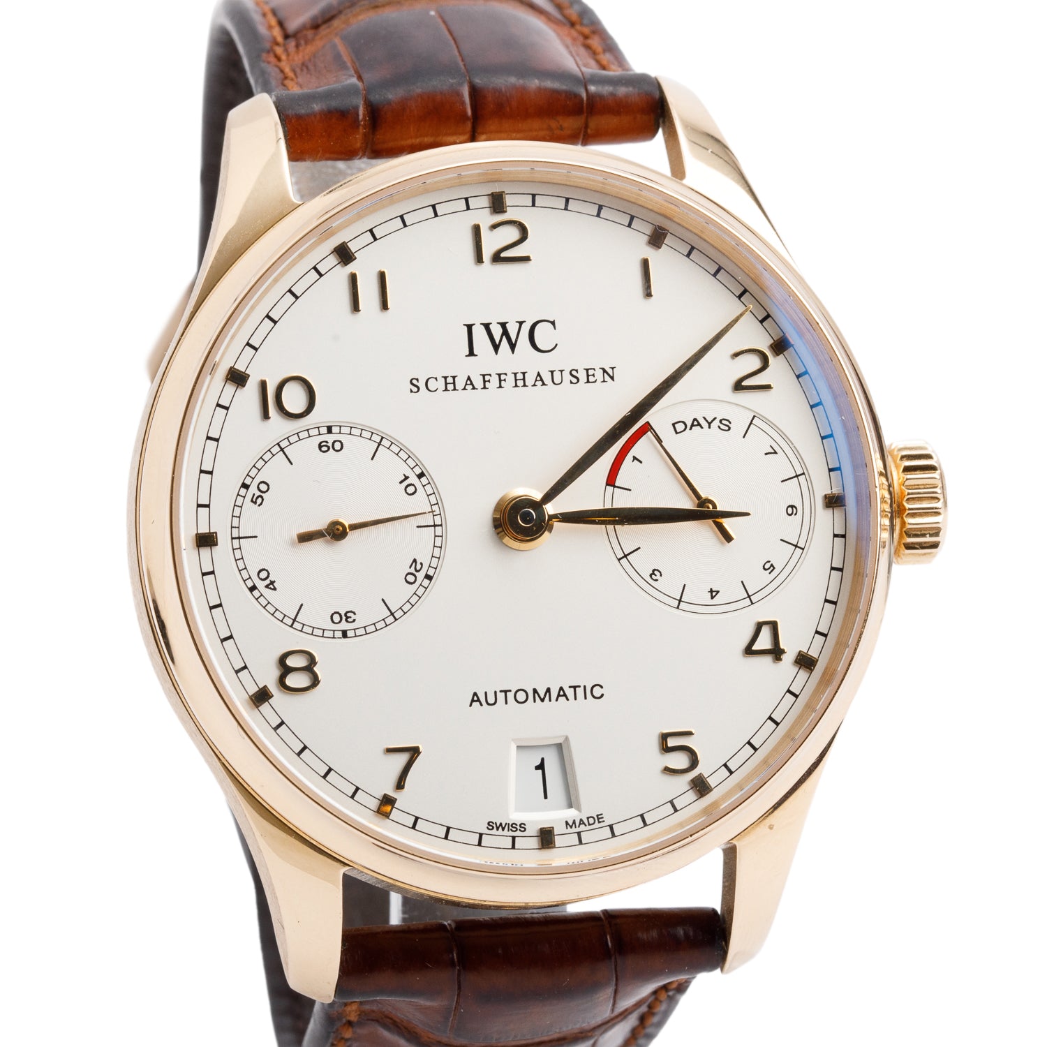 IWC 18k Rose Gold Portugieser 42 MM Automatic Watch White Dial IW500101 w/ Box & Papers