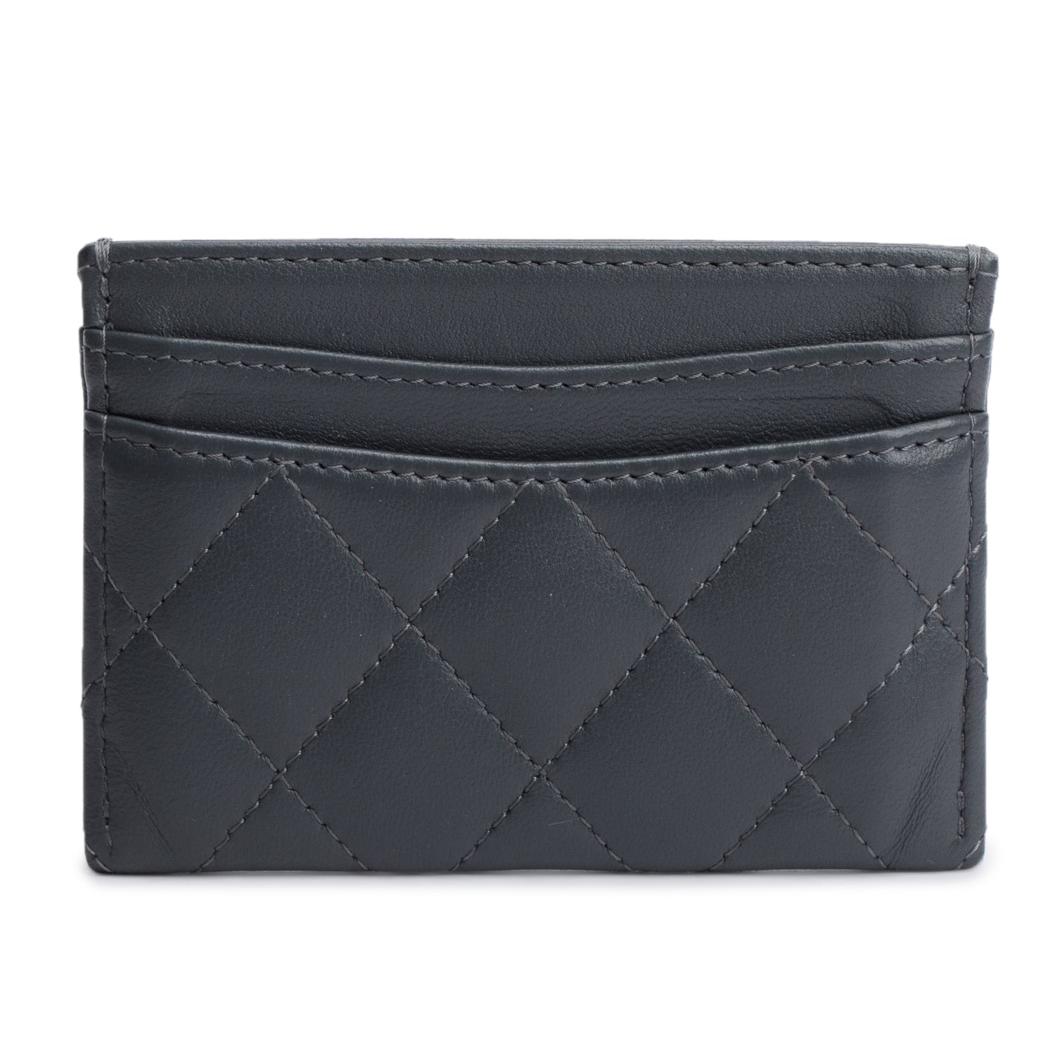 Chanel Grey Lambskin Leather Classic Card Holder w/ Box