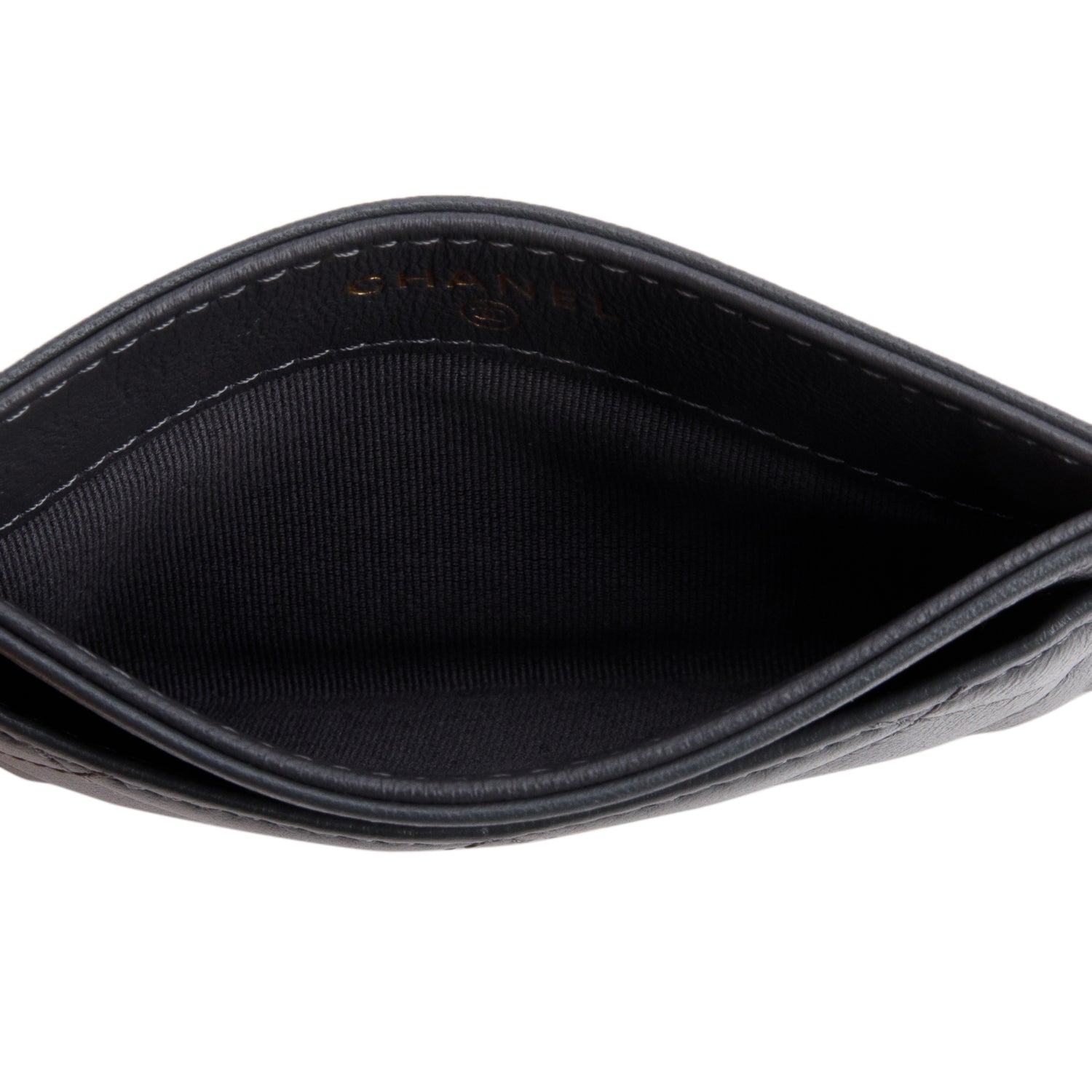 Chanel Grey Lambskin Leather Classic Card Holder w/ Box