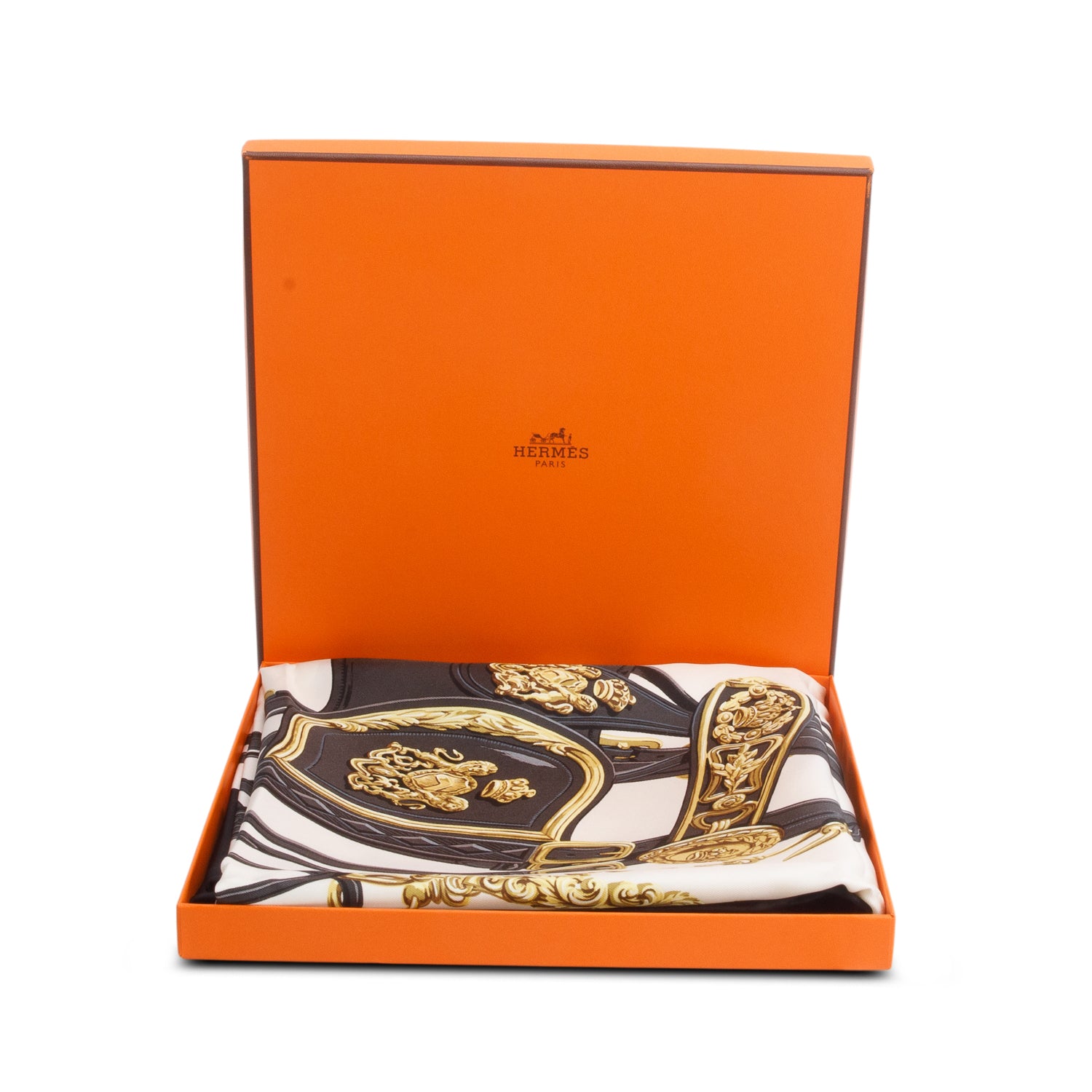 Hermes Black 'Brides De Gala' Silk Scarf 90 w/ Box