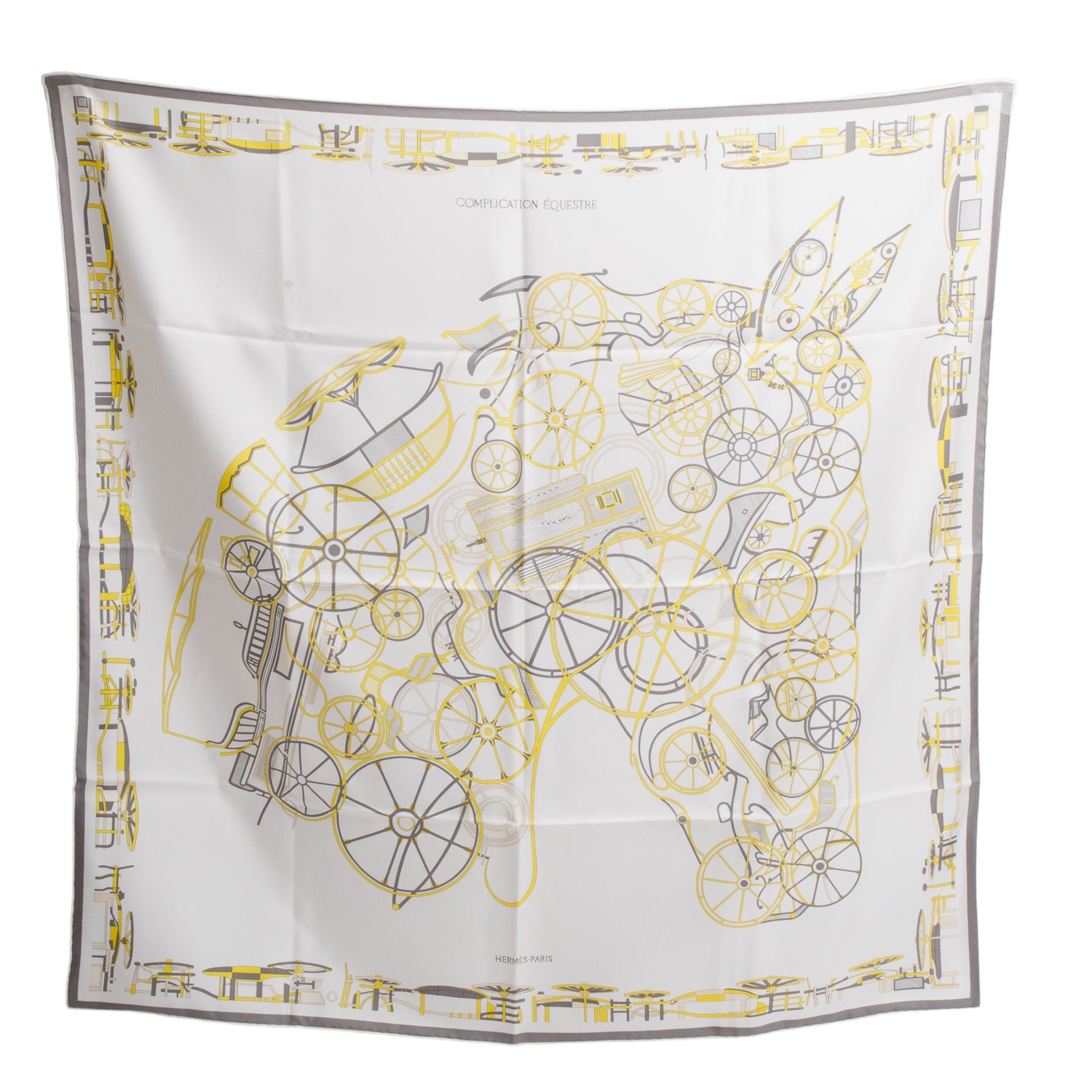 Hermes White 'Complication Equestre' Silk Scarf 90 w/ Box