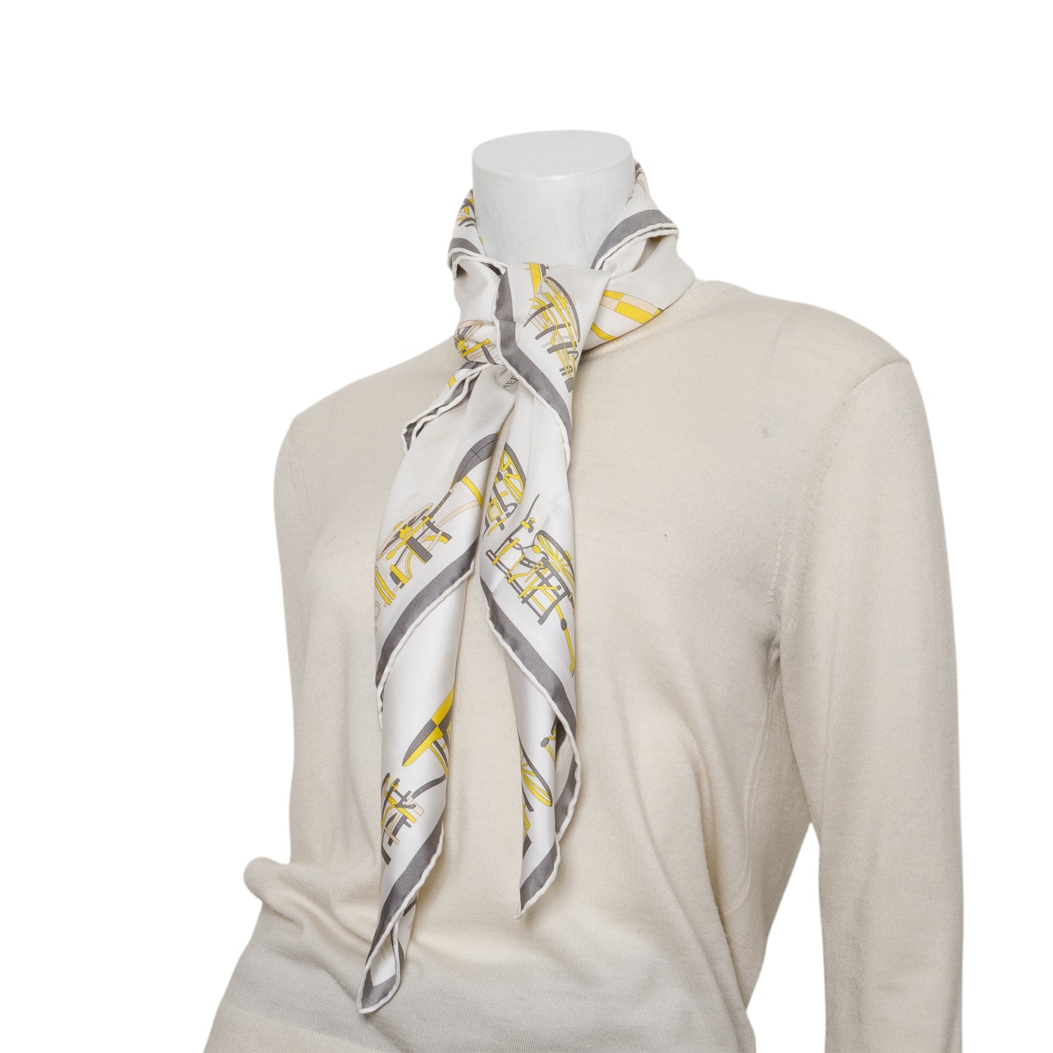 Hermes White 'Complication Equestre' Silk Scarf 90 w/ Box