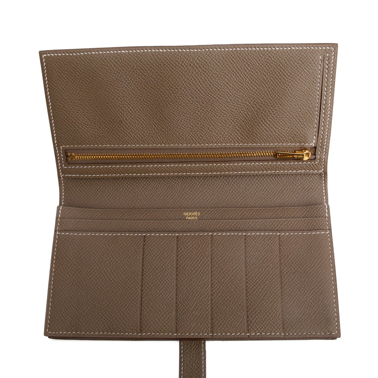 Hermes Etoupe Epsom Leather Bearn Gusset Wallet
