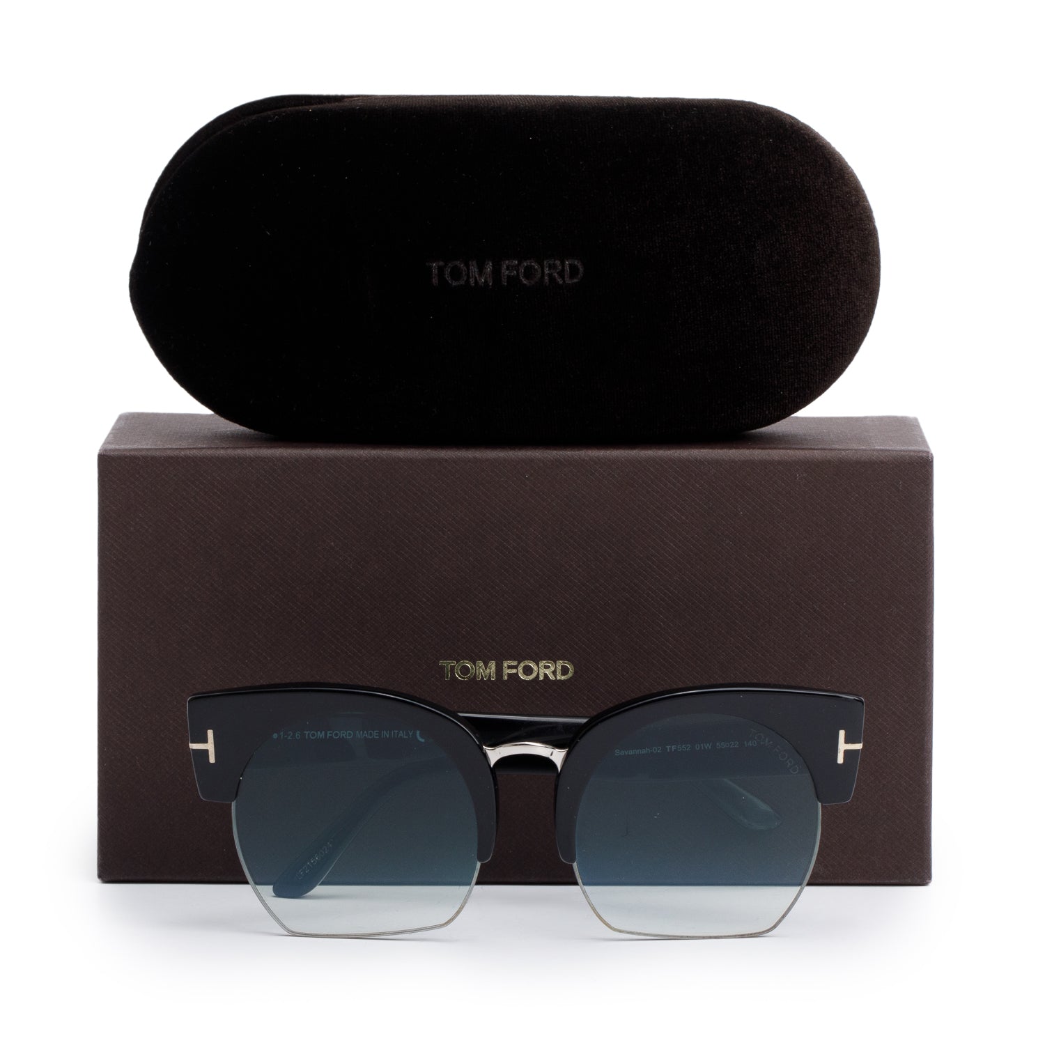 Tom Ford TF552 Black Savannah-02 Square Sunglasses w/ Box & Case
