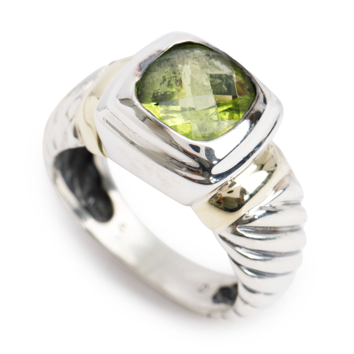 David Yurman Sterling Silver & 14k Yellow Gold Peridot Noblesse Cocktail Ring, Size 6