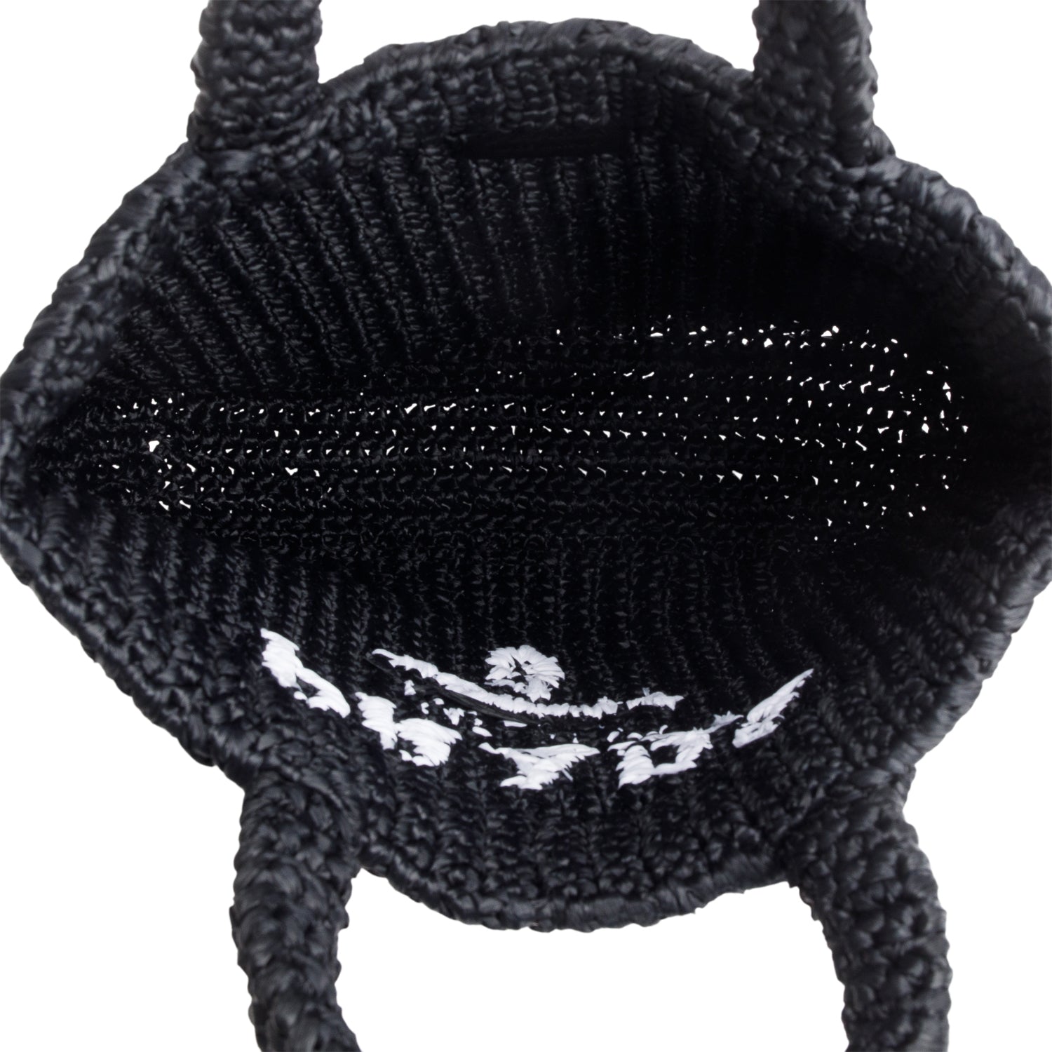 Prada Black Yarn Raffia Effect Crochet Small Logo Tote