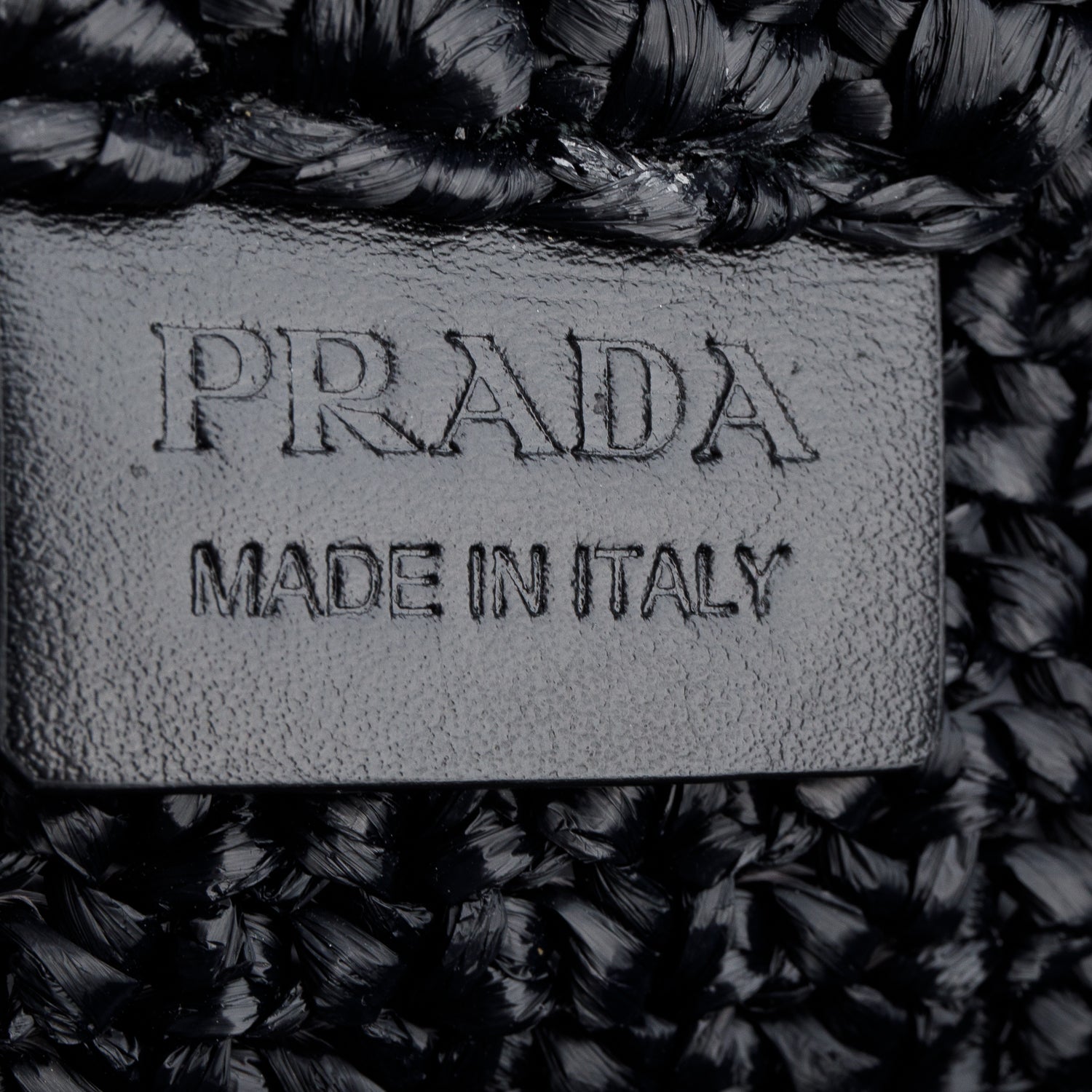 Prada Black Yarn Raffia Effect Crochet Small Logo Tote