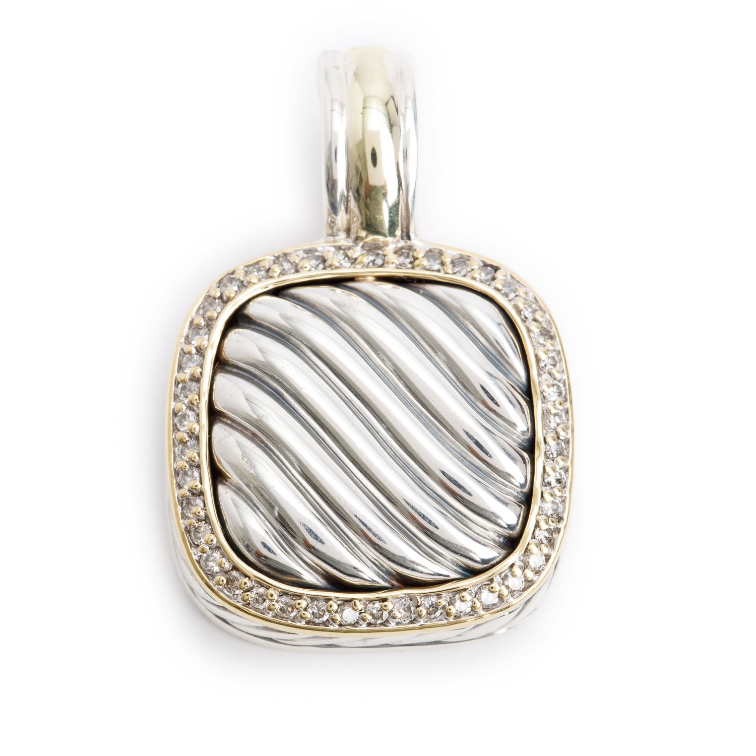 David Yurman Sterling Silver & 18k Yellow Gold Diamond Sculpted Cable Pendant