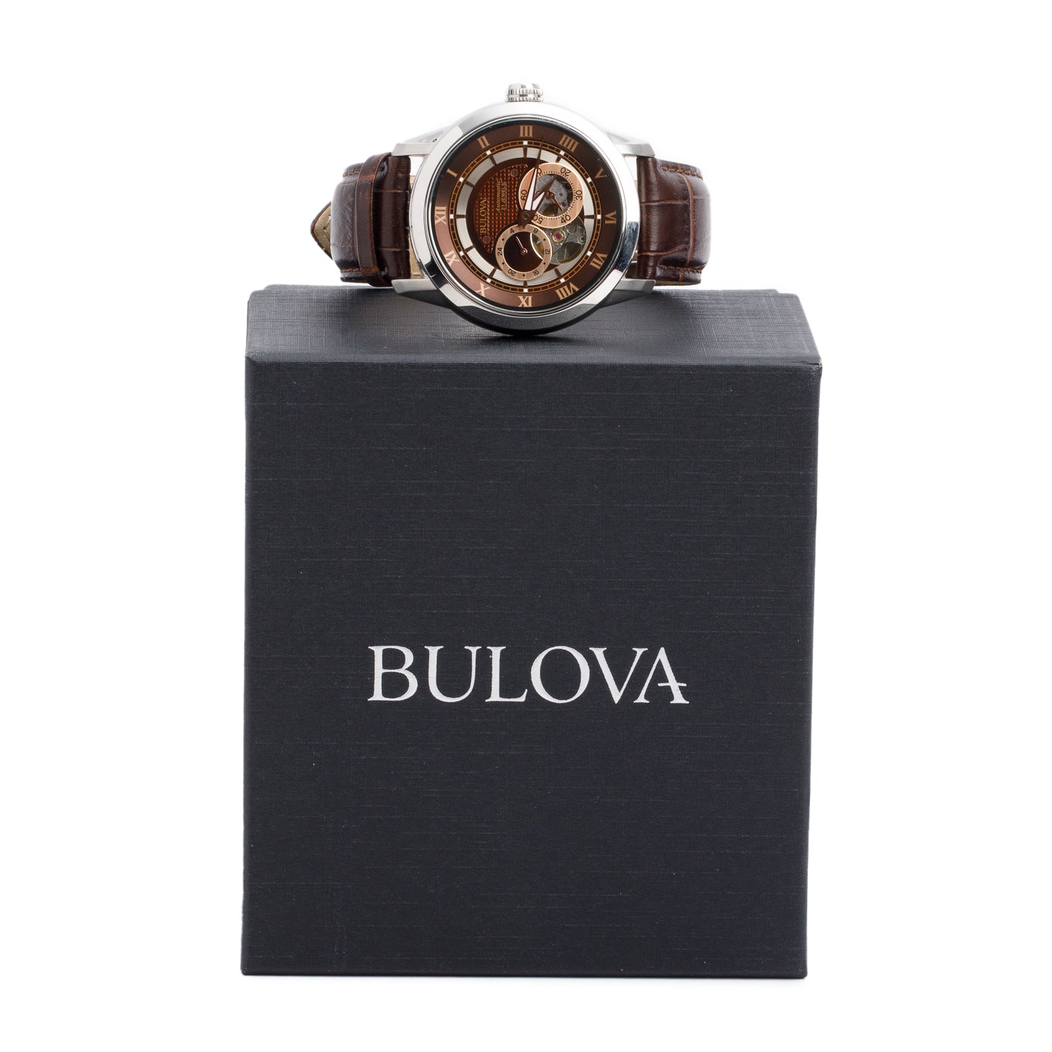 Bulova Stainless Steel Sutton Classic 42 MM Automatic Watch Brown Dial 96A120 w/ Box