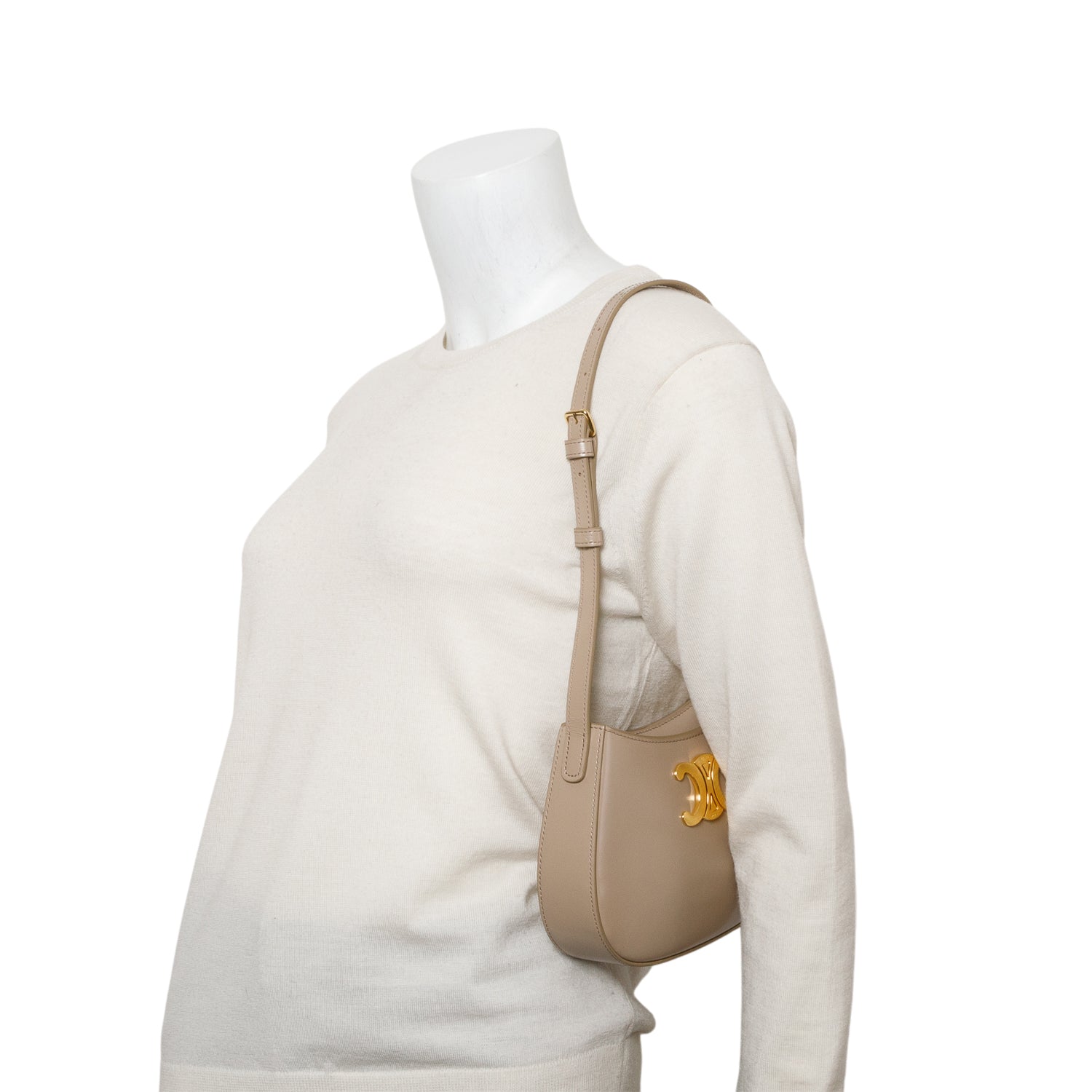 Celine 2024 Taupe Shiny Calfskin Medium Tilly Triomphe Shoulder Bag