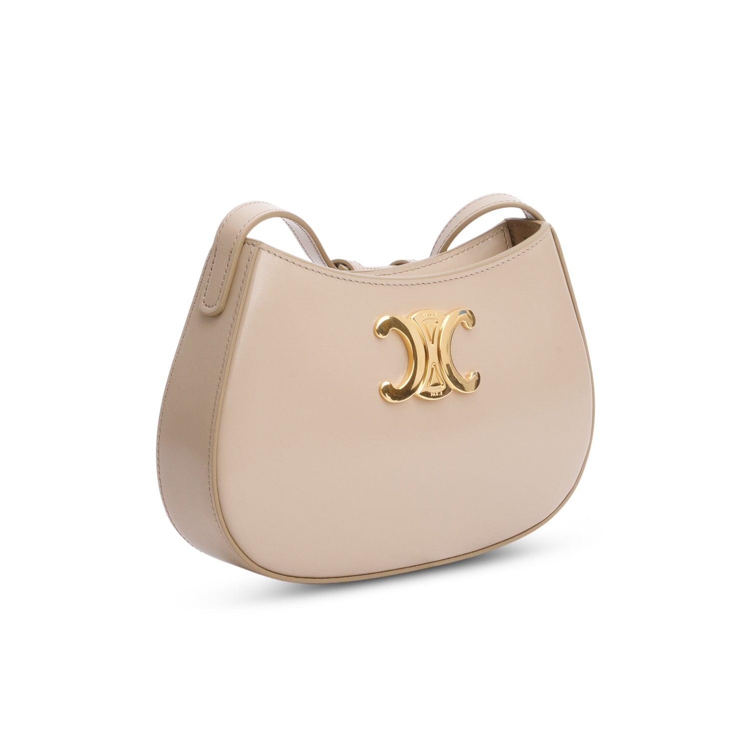 Celine 2024 Taupe Shiny Calfskin Medium Tilly Triomphe Shoulder Bag