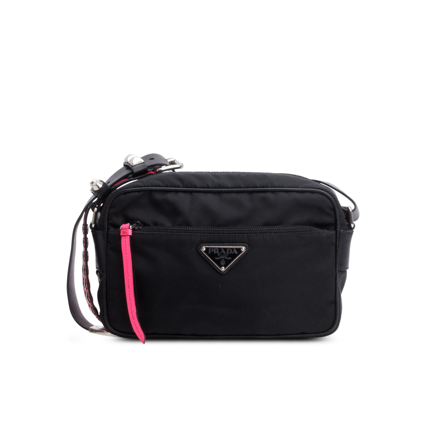 Prada Black Tessuto Nylon Studded New Vela Shoulder Bag