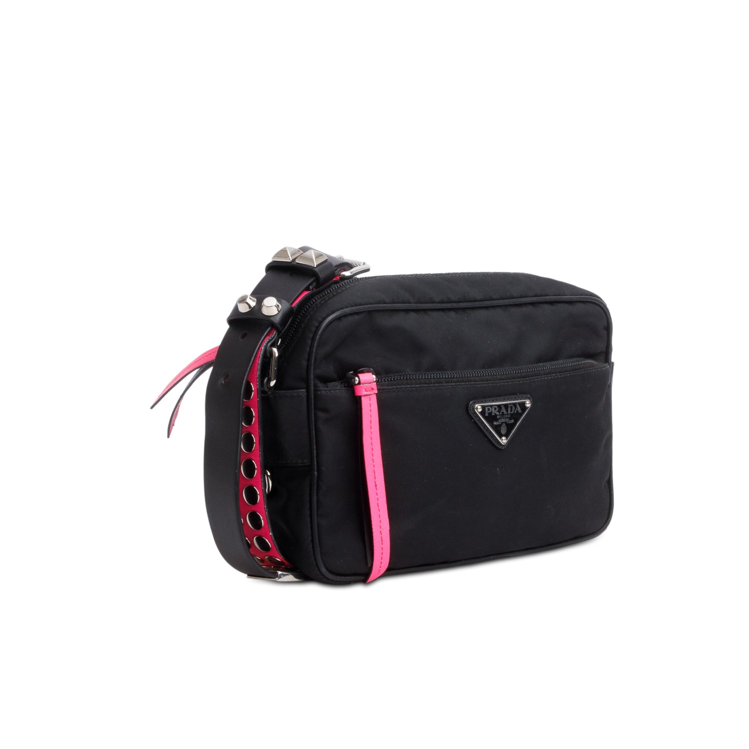 Prada Black Tessuto Nylon Studded New Vela Shoulder Bag