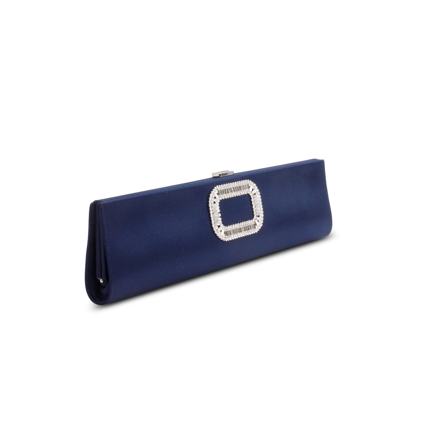 Roger Viver Navy Satin Crystal Long Night Tube Clutch