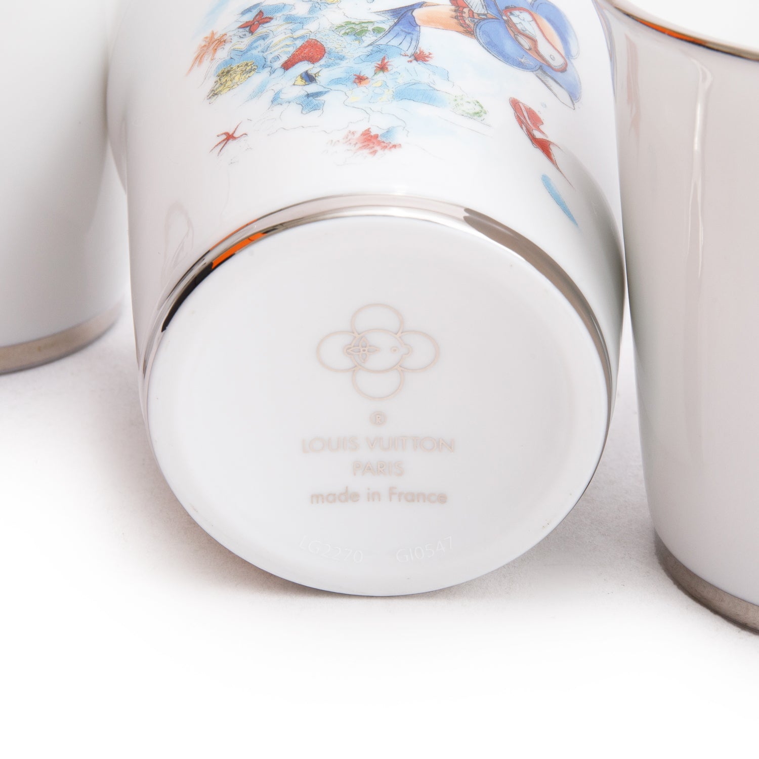 Louis Vuitton White & Multicolor Porcelaine Vivienne 4 Seasons Set of 4 Cups w/ Box