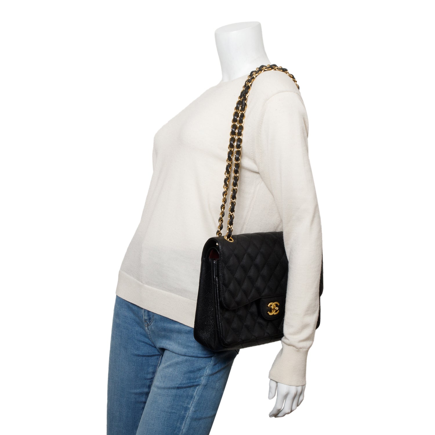 Chanel Black Caviar Jumbo Classic Double Flap Bag w/ Box & Authenticity Card