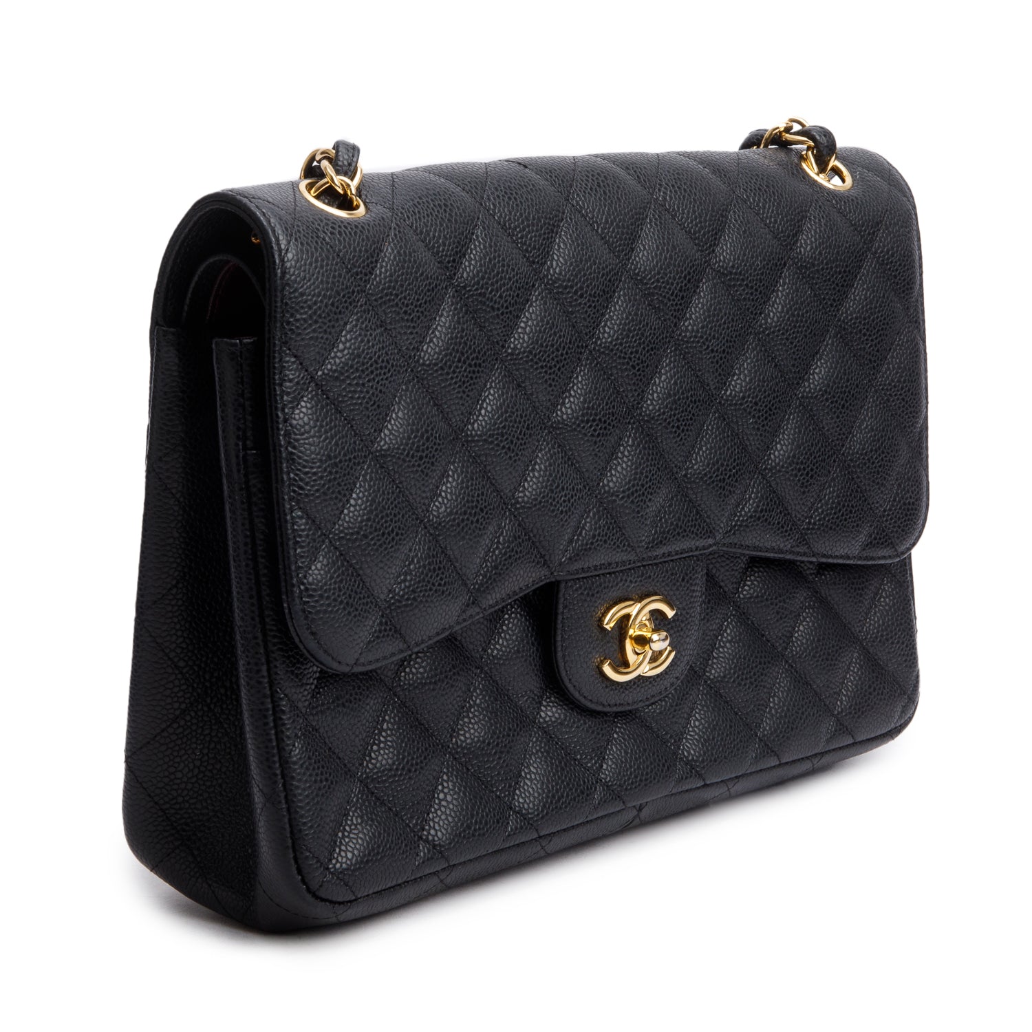 Chanel Black Caviar Jumbo Classic Double Flap Bag w/ Box & Authenticity Card