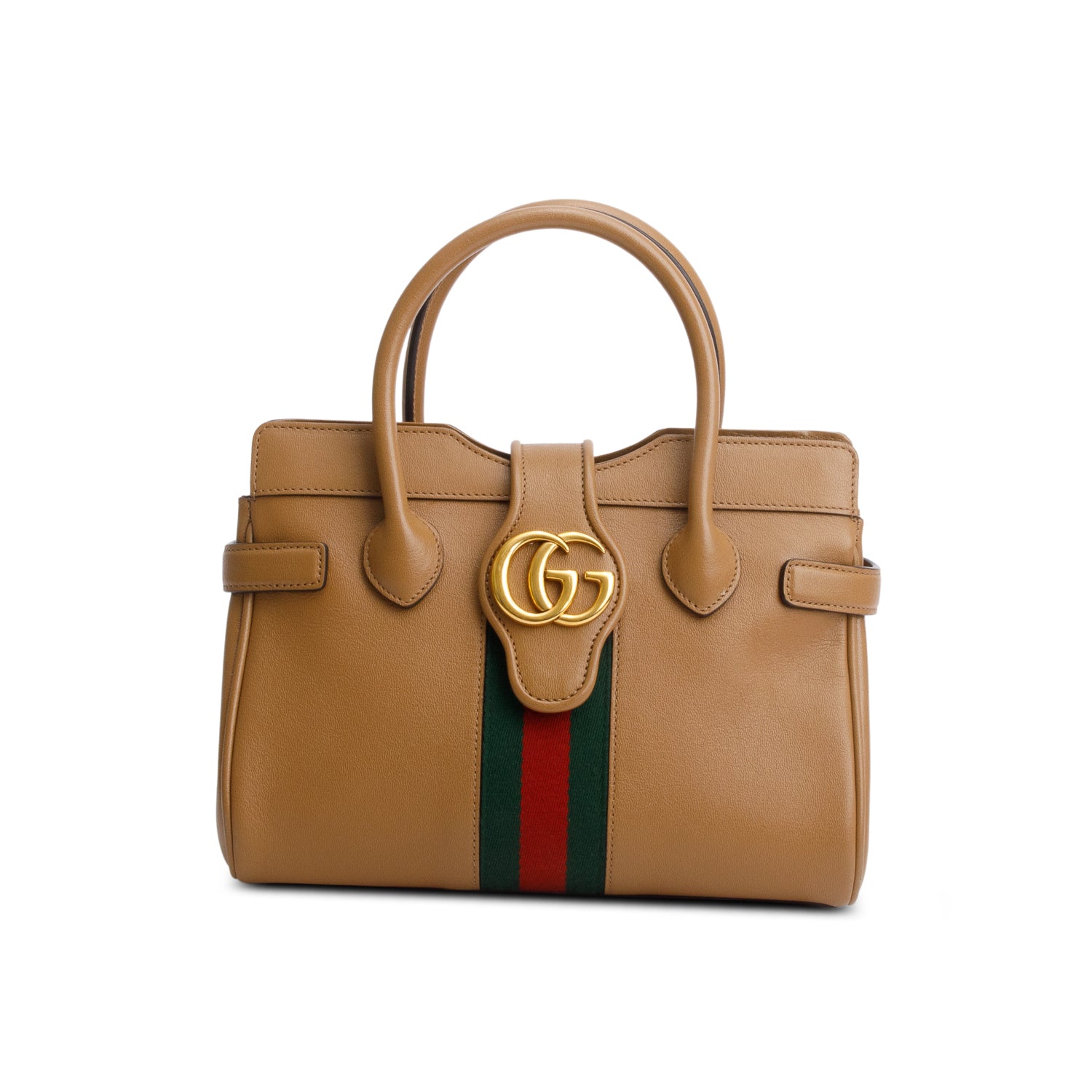 Gucci Brown Calfksin Leather Small Dahlia Handle Bag w/ Strap & Box