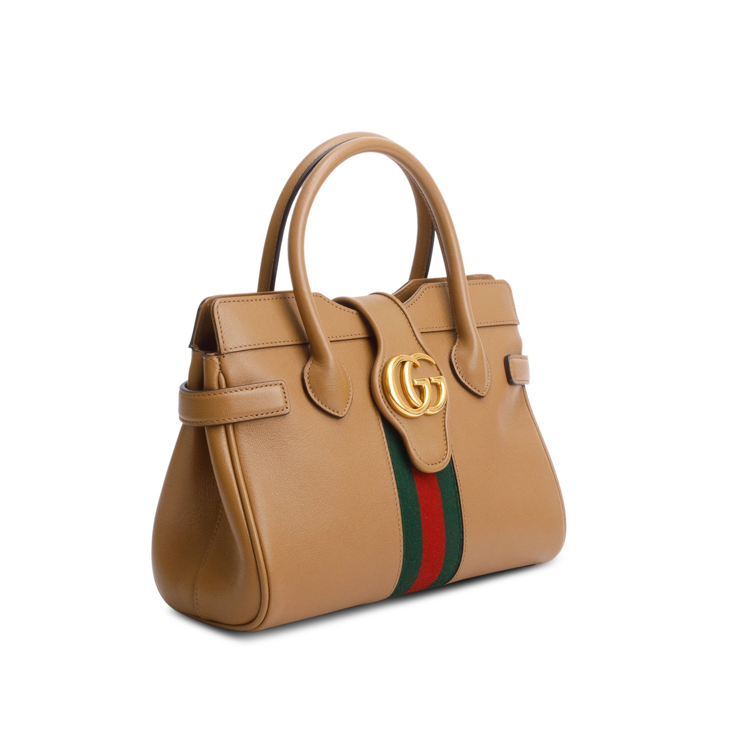 Gucci Brown Calfksin Leather Small Dahlia Handle Bag w/ Strap & Box
