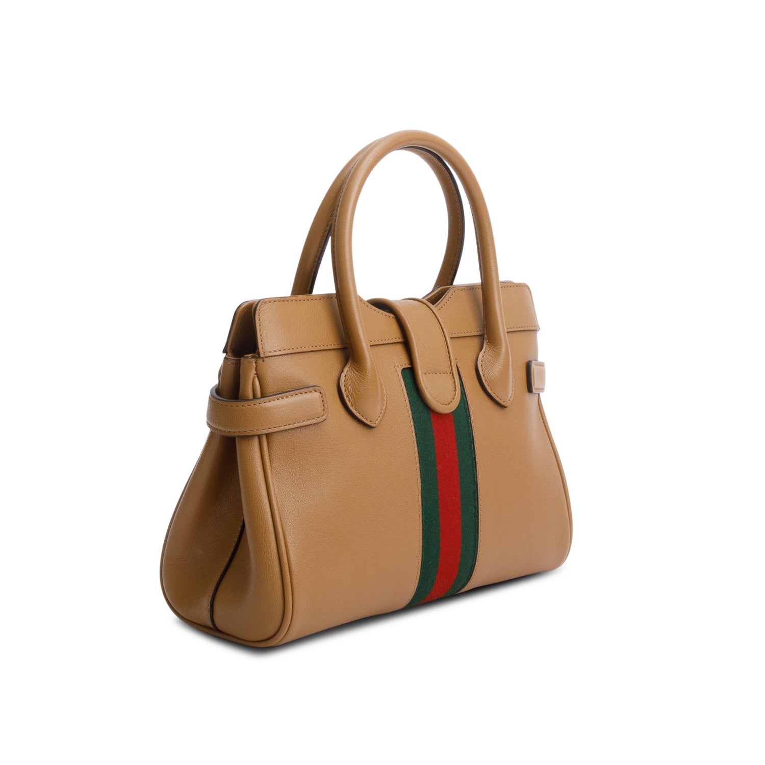 Gucci Brown Calfksin Leather Small Dahlia Handle Bag w/ Strap & Box