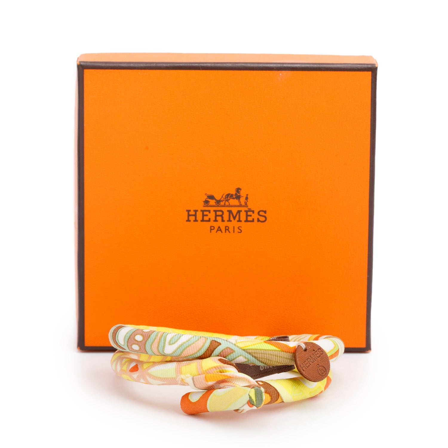Hermes Yellow/Multicolor Petit H Double Tour Silk Bracelet w/ Box