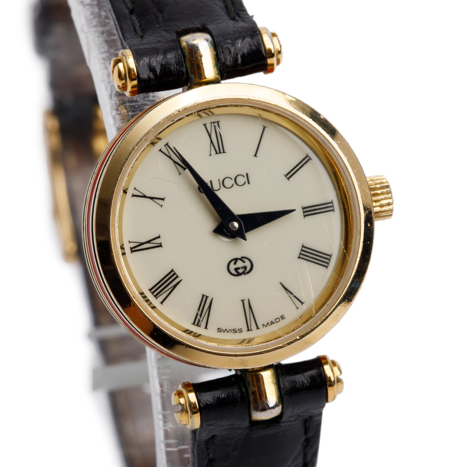 Gucci Vintage Gold Plated Stainless Steel Stack 22 MM 2000L Series Quartz Watch White Dial w/ Box