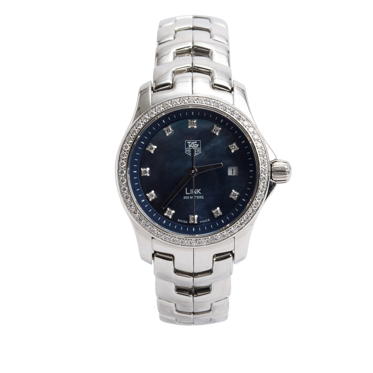 Tag Heuer Stainless Steel Diamond Bezel Link 27 MM Quartz Watch