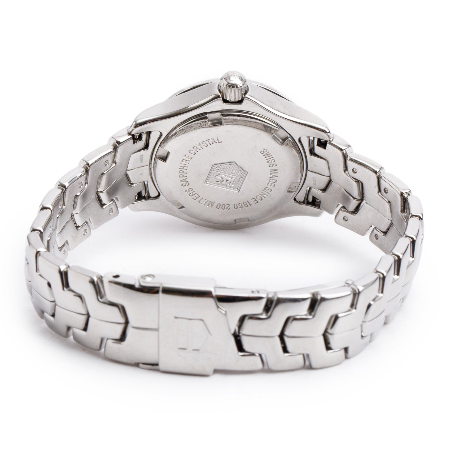 Tag Heuer Stainless Steel Diamond Bezel Link 27 MM Quartz Watch Blue Mother of Pearl Diamond Dial WJF131G