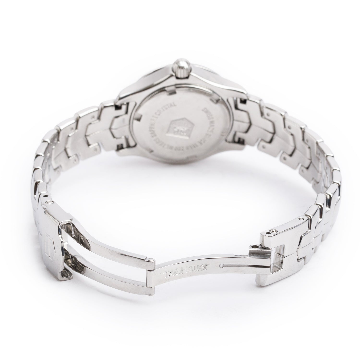 Tag Heuer Stainless Steel Diamond Bezel Link 27 MM Quartz Watch Blue Mother of Pearl Diamond Dial WJF131G