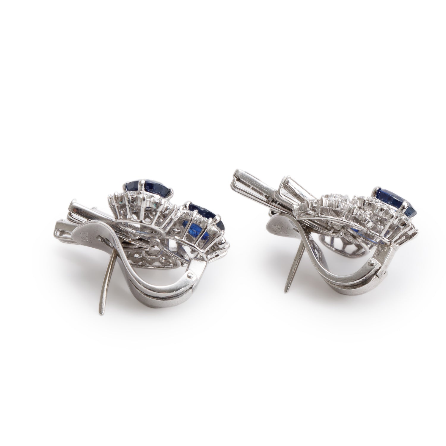 Birks Platinum Sapphire & Diamond Cluster Earrings w/ Box