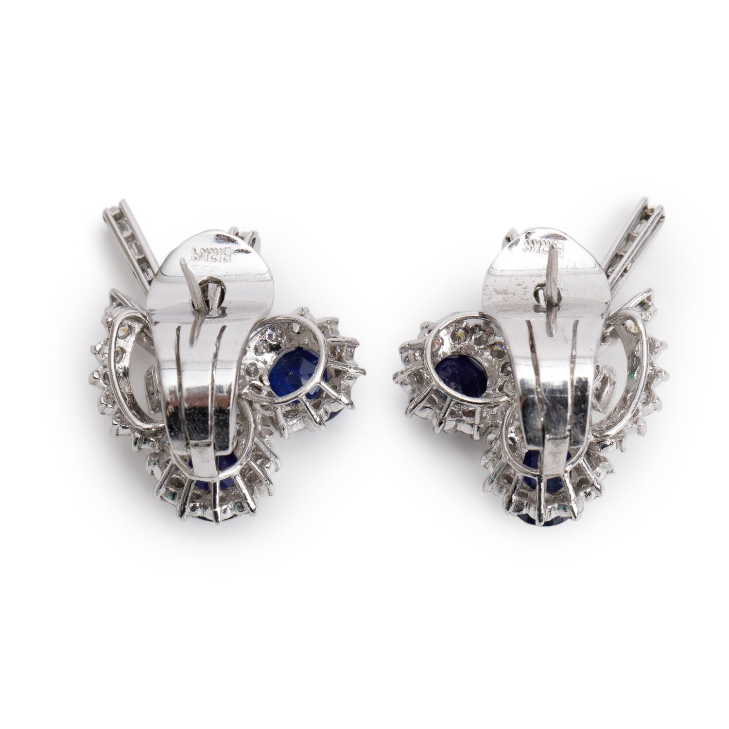Birks Platinum Sapphire & Diamond Cluster Earrings w/ Box