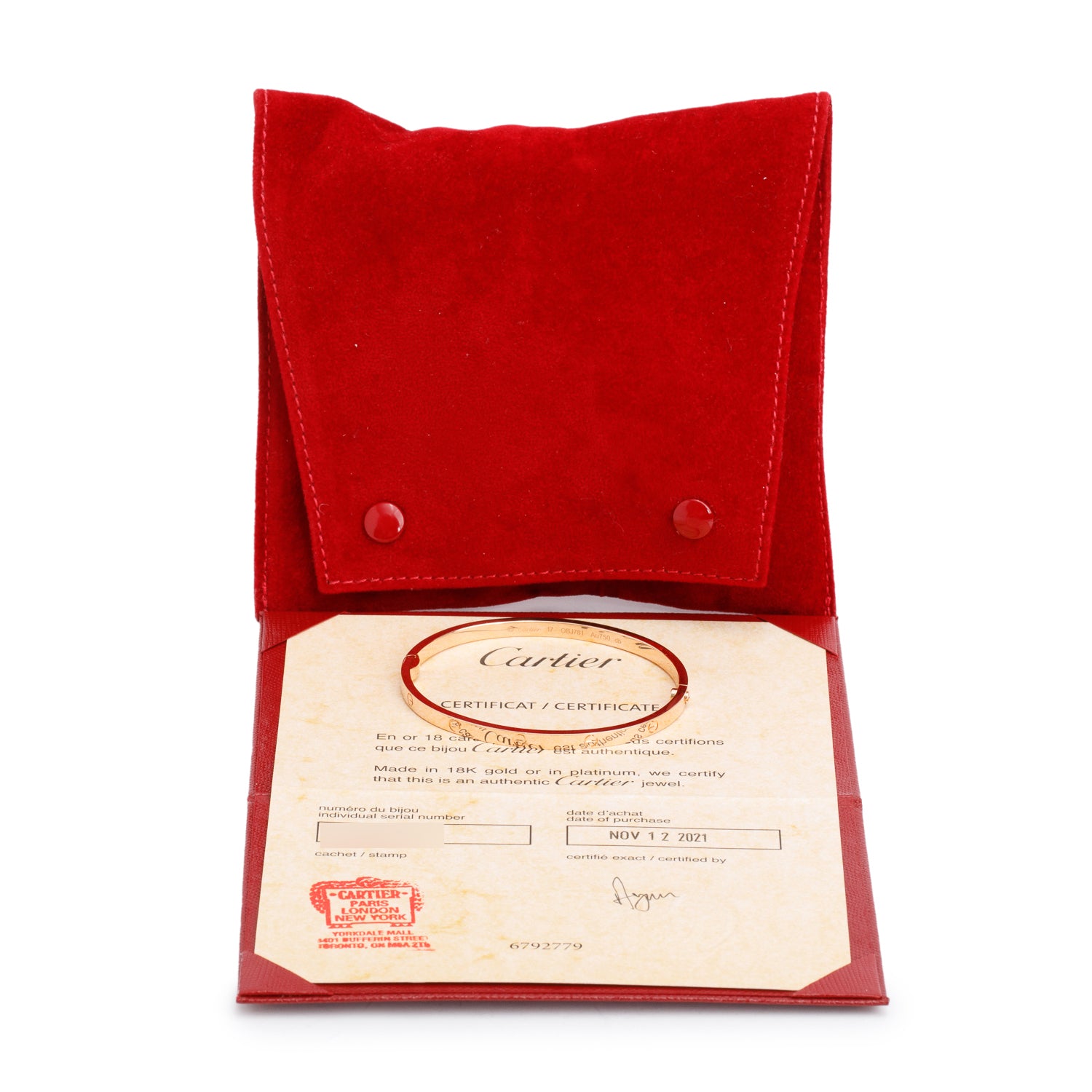 Cartier 2021 18k Rose Gold 3.65 MM Love Bracelet, Small Model, Size 17 w/ Pouch & Certificate