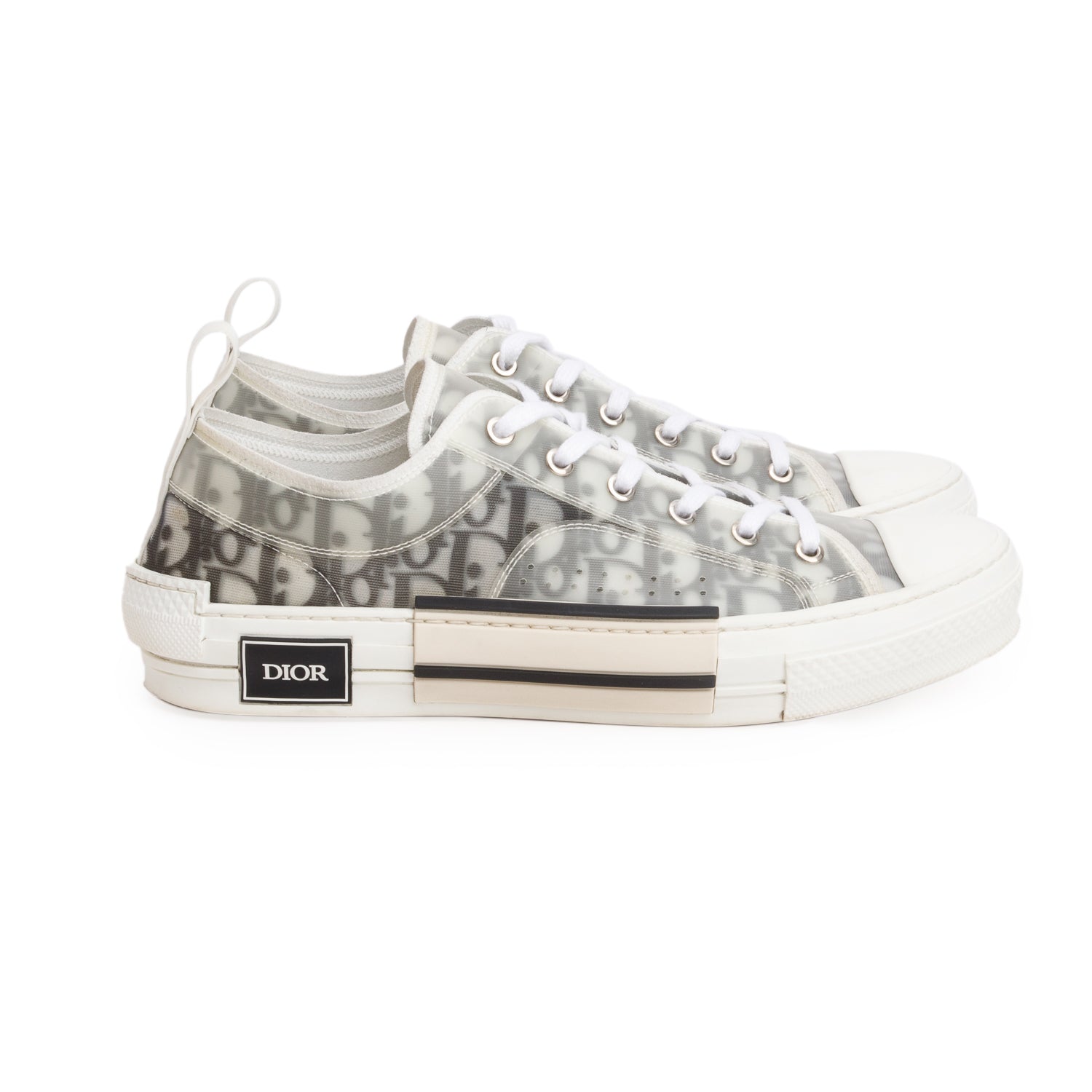 Christian Dior Black/White Oblique Transparent Canvas B23 Low Sneakers, Men's Size 43 w/ Box
