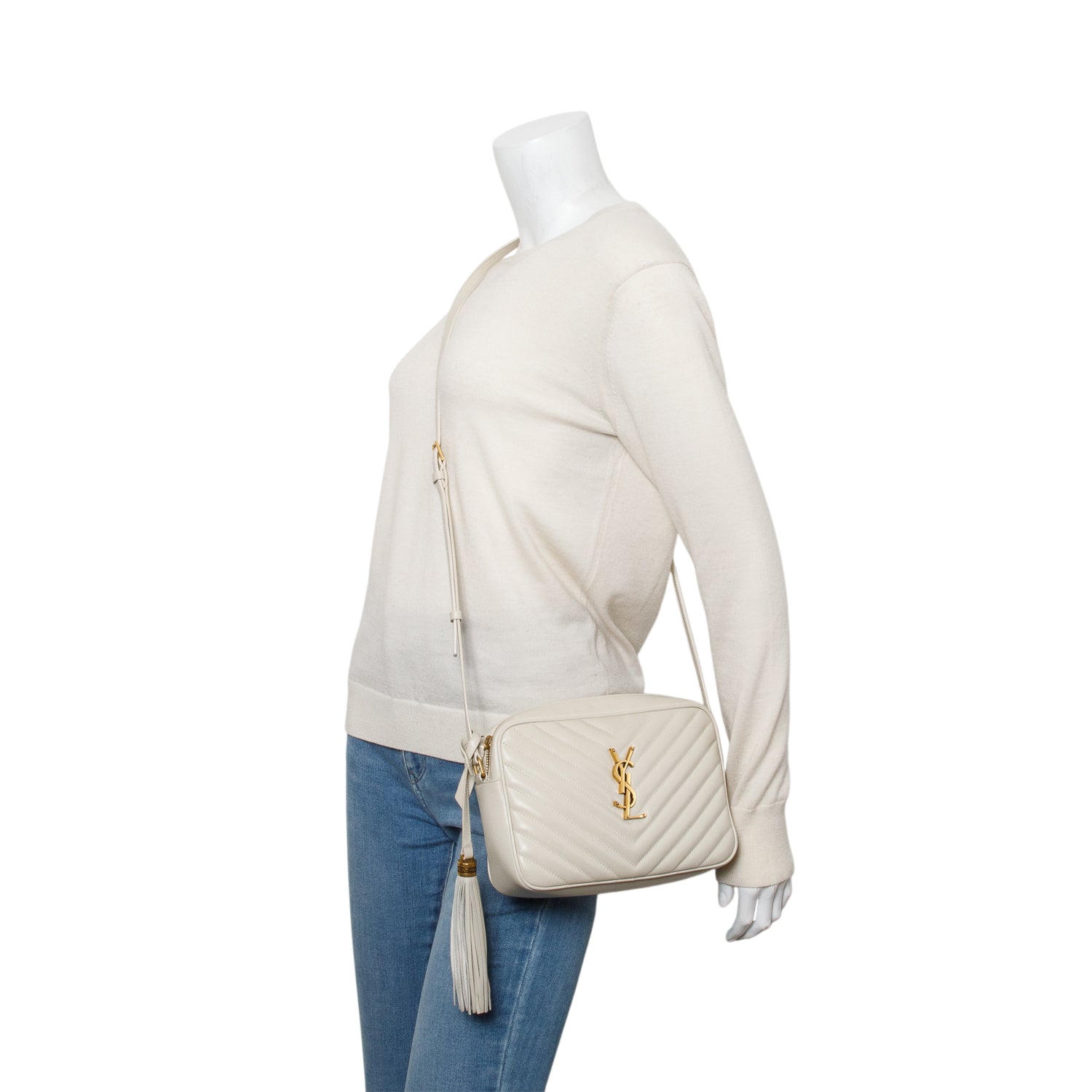 Saint Laurent 2023 Cream Quilted Leather Lou Camera Bag