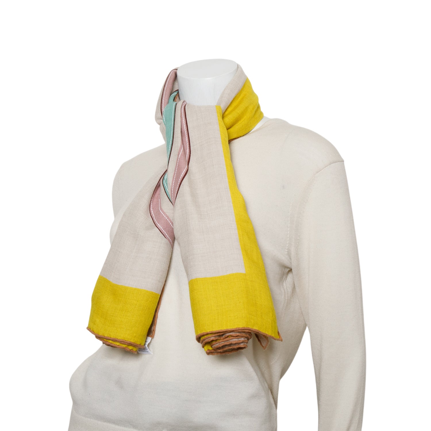 Hermes Beige Multicolor 'Brides de Gala' Cashmere Silk Shawl 140