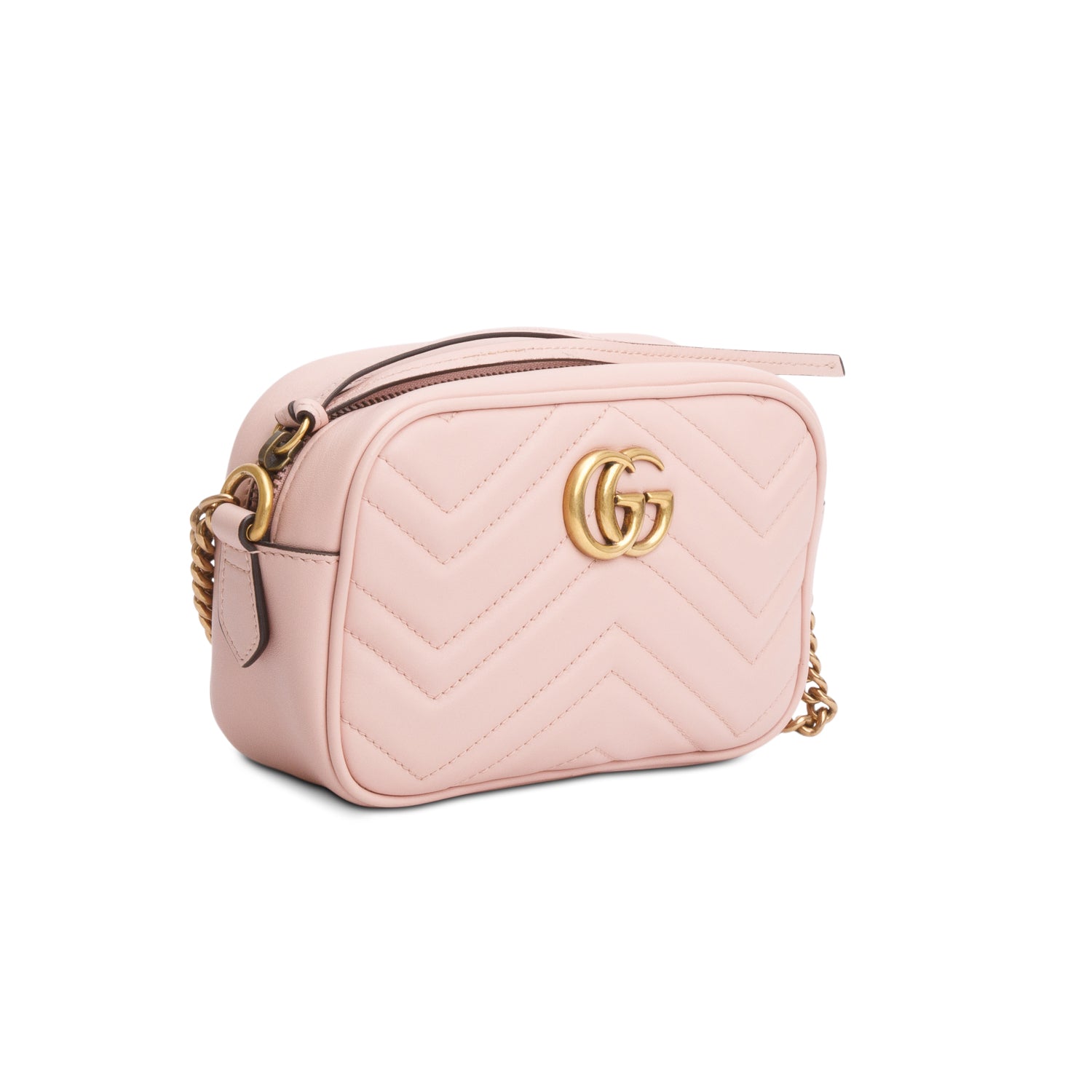 Gucci Pink Calfskin Matelasse Mini GG Marmont Chain Shoulder Bag