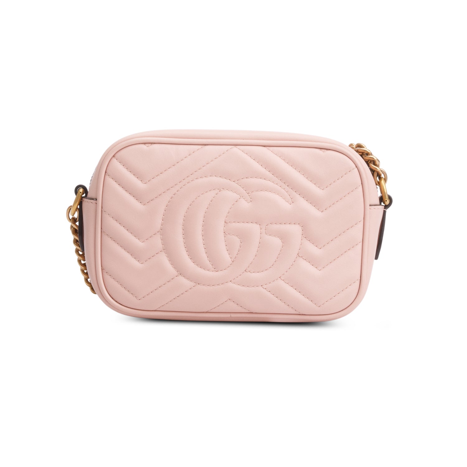 Gucci Pink Calfskin Matelasse Mini GG Marmont Chain Shoulder Bag